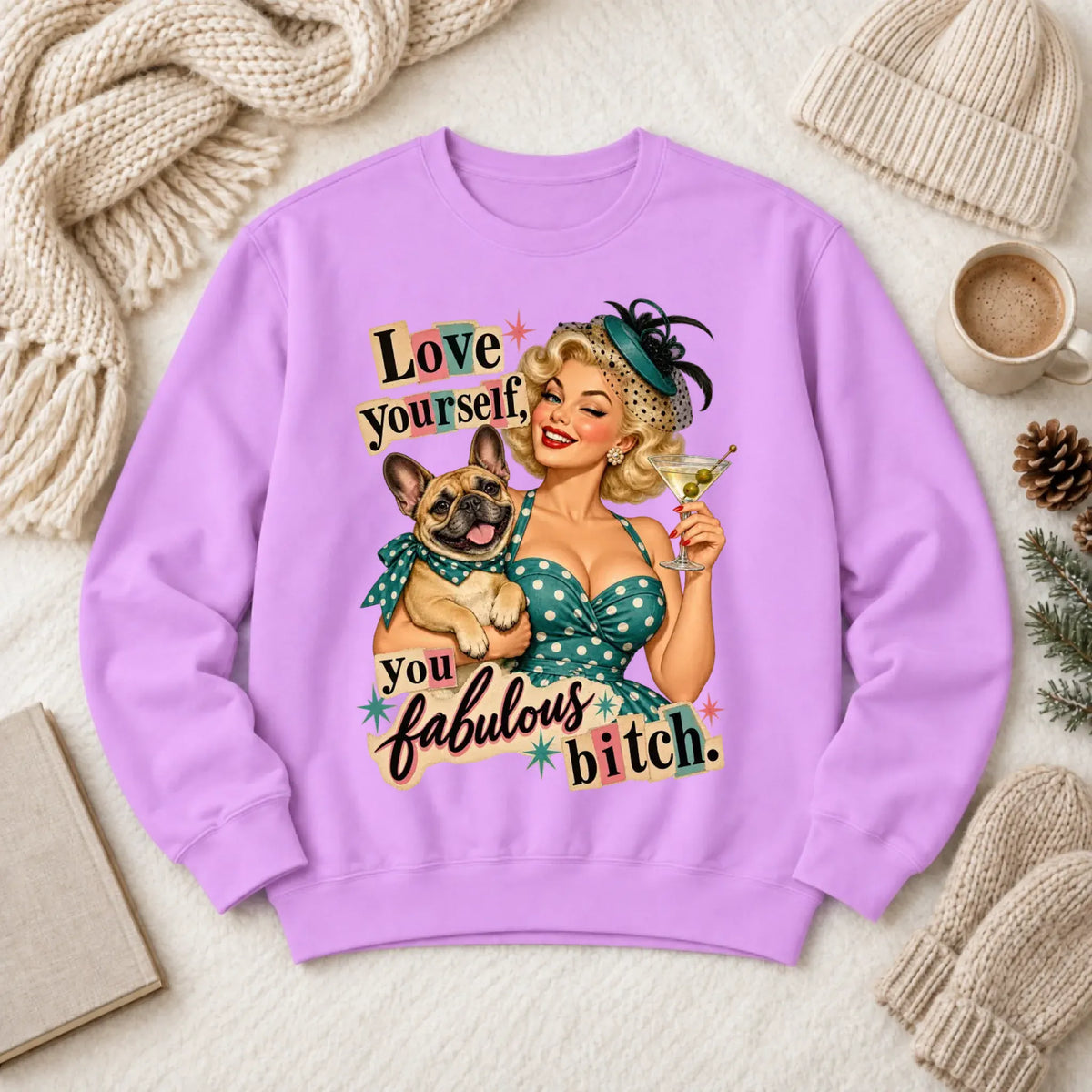 Custom Frenchie Bulldog Snarky Love Yourself Unisex Sweatshirt Neon Violet