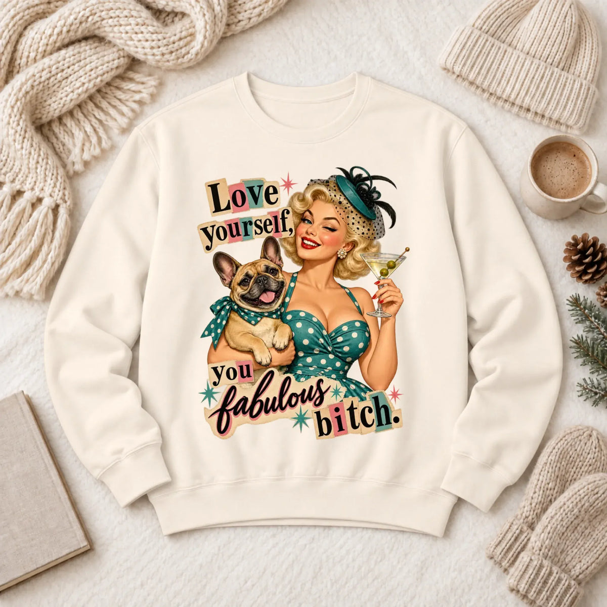 Custom Frenchie Bulldog Snarky Love Yourself Unisex Sweatshirt Ivory