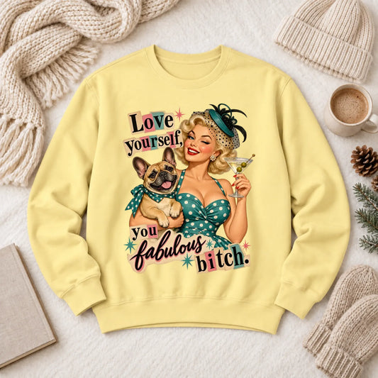 Customizer 1466 LW Sweatshirt Light / Butter / S Custom Frenchie Bulldog Snarky Love Yourself Unisex Sweatshirt