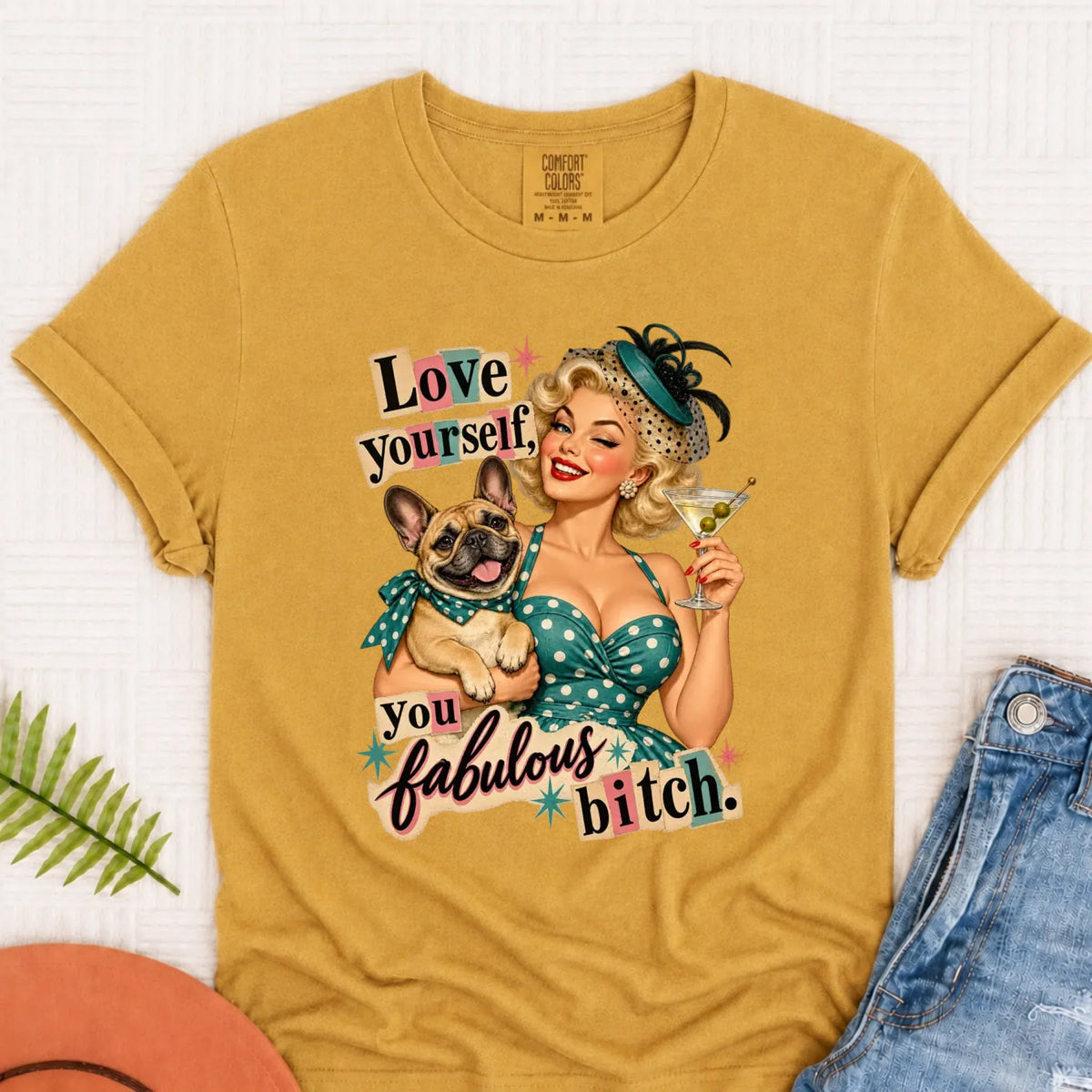 Custom Frenchie Bulldog Snarky Love Yourself Unisex TShirt Mustard