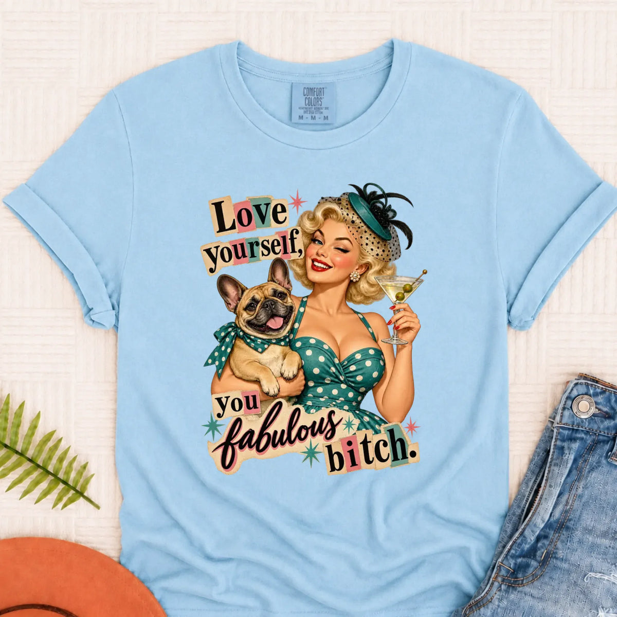 Custom Frenchie Bulldog Snarky Love Yourself Unisex TShirt Chambray