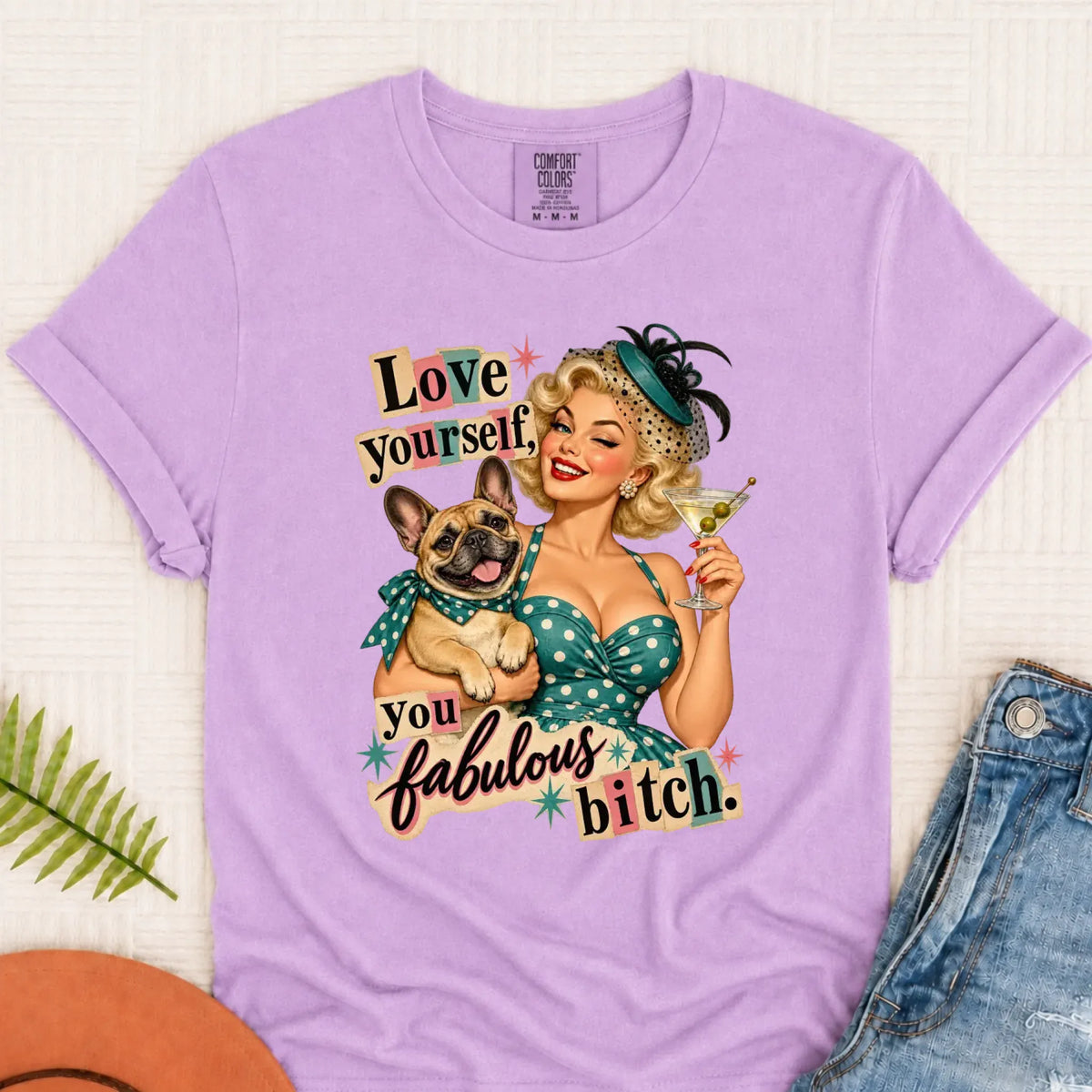 Custom Frenchie Bulldog Snarky Love Yourself Unisex TShirt Orchid