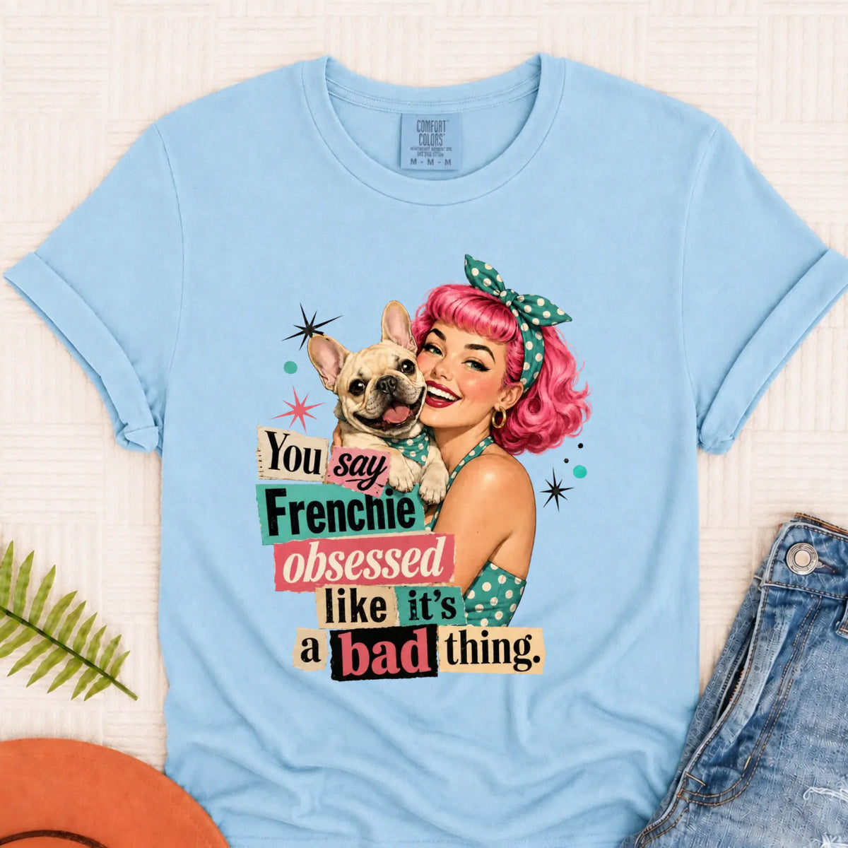Custom Frenchie Bulldog Snarky Unisex TShirt Chambray