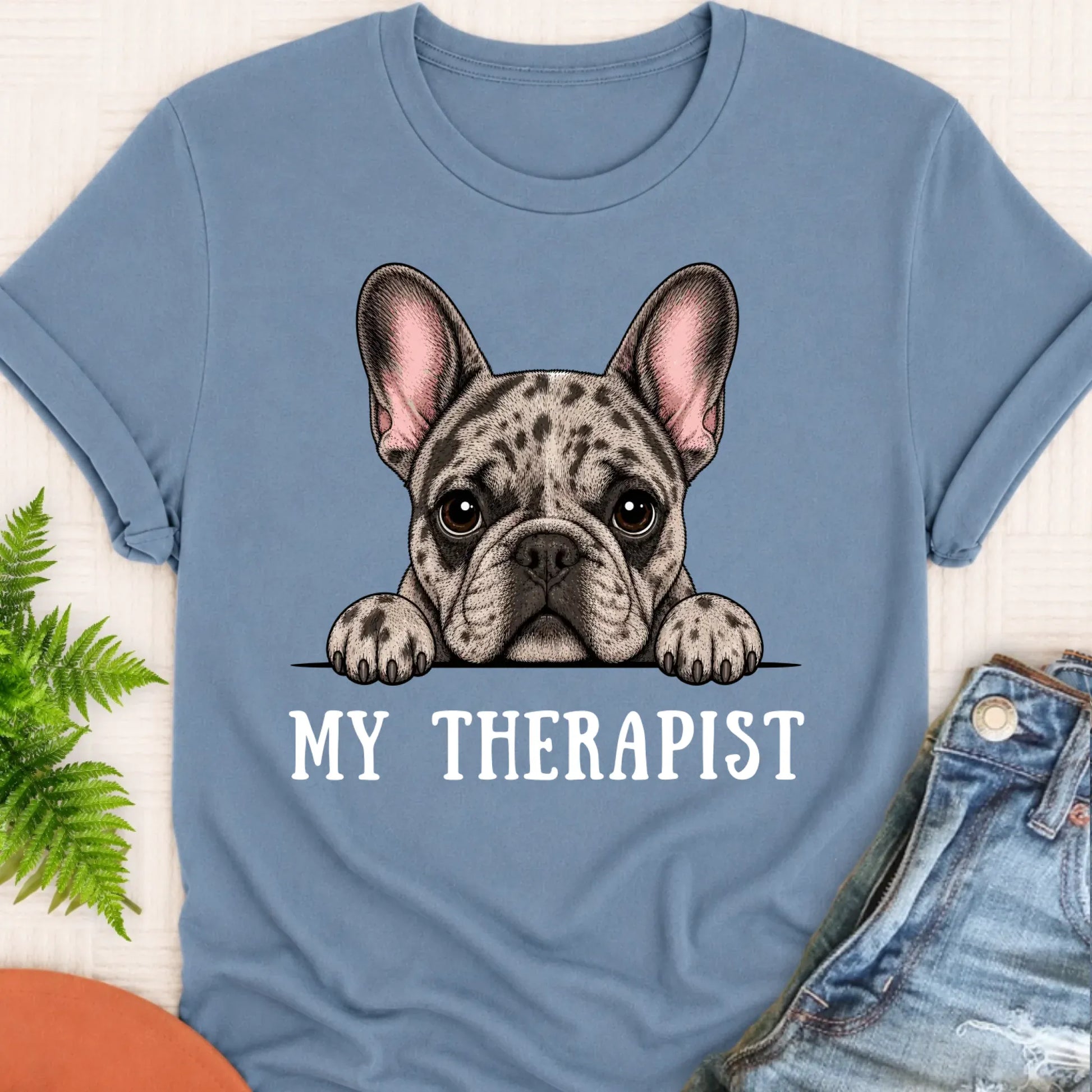 T-Shirt Blue Jean / S Custom Frenchie Bulldog Therapist Unisex Tshirt