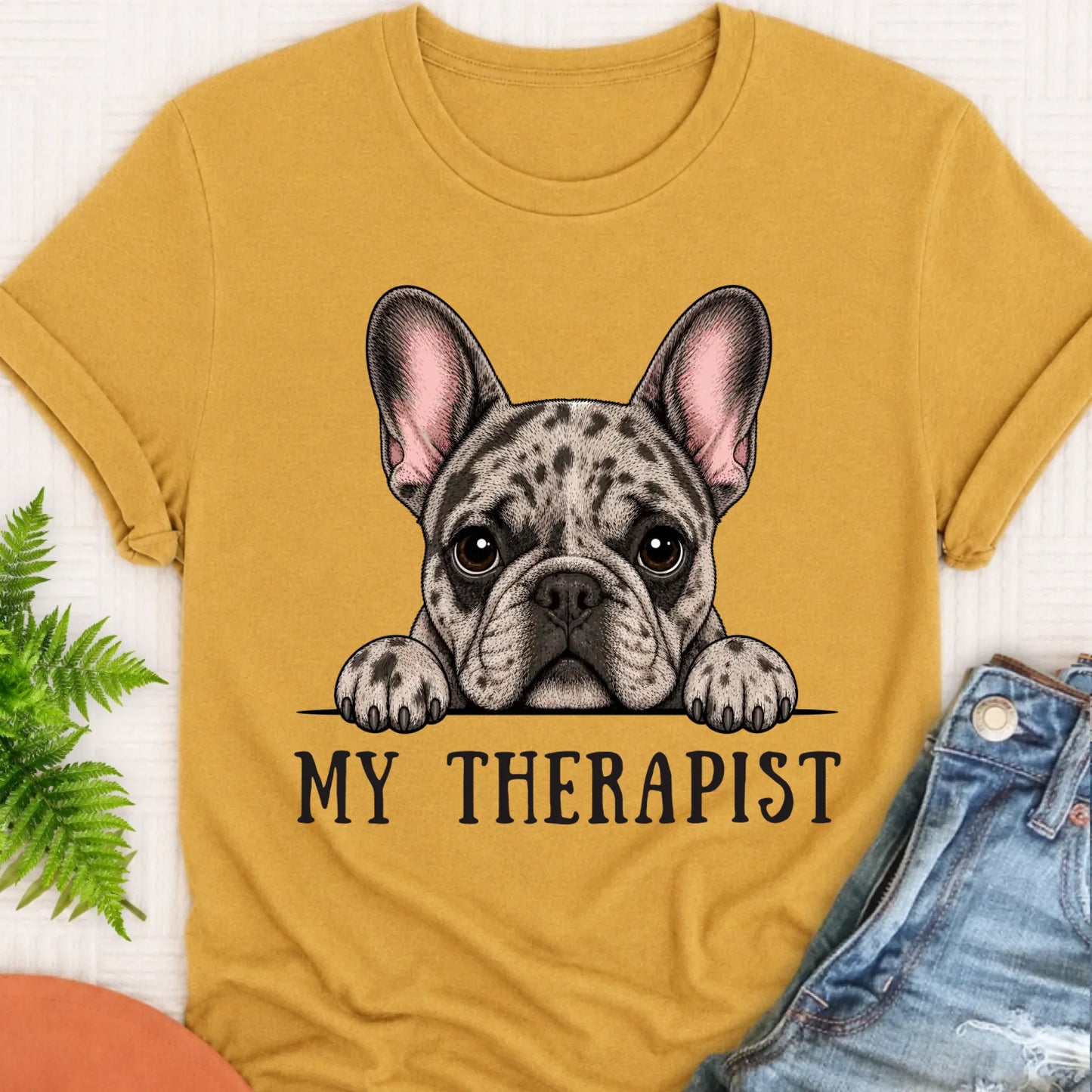 T-Shirt Mustard / S Custom Frenchie Bulldog Therapist Unisex Tshirt