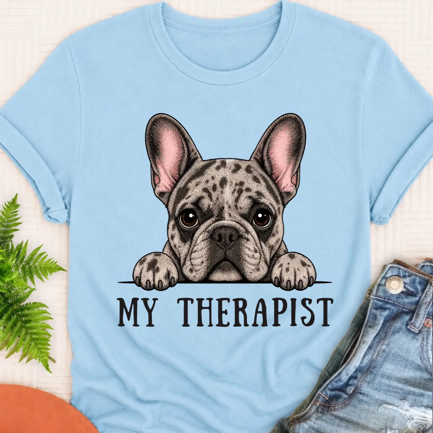 T-Shirt Chambray / S Custom Frenchie Bulldog Therapist Unisex Tshirt