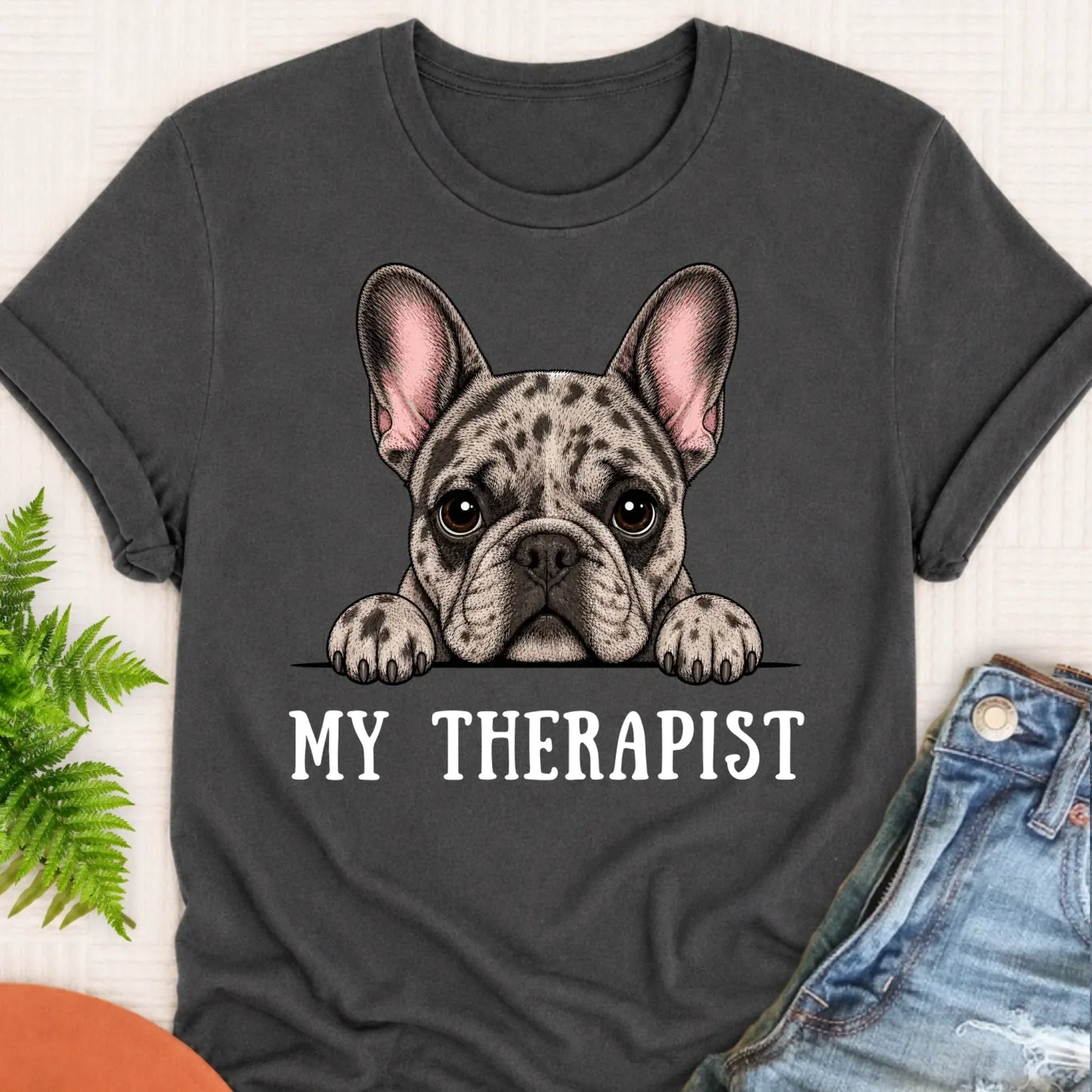 T-Shirt Pepper / S Custom Frenchie Bulldog Therapist Unisex Tshirt