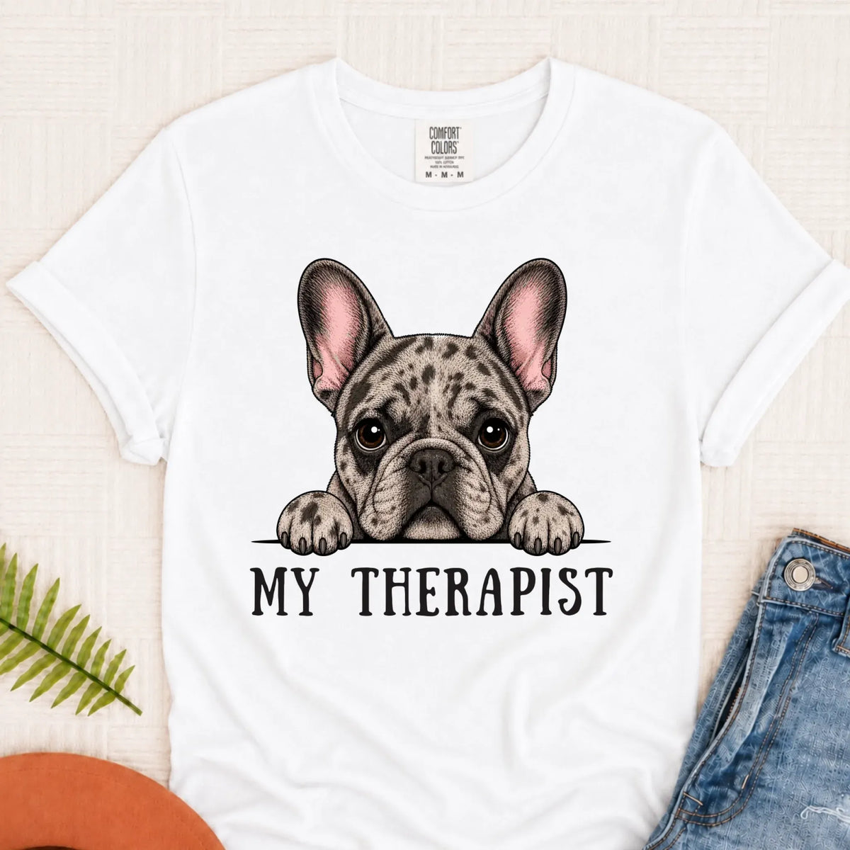 Custom Frenchie Bulldog Therapist Unisex Tshirt White