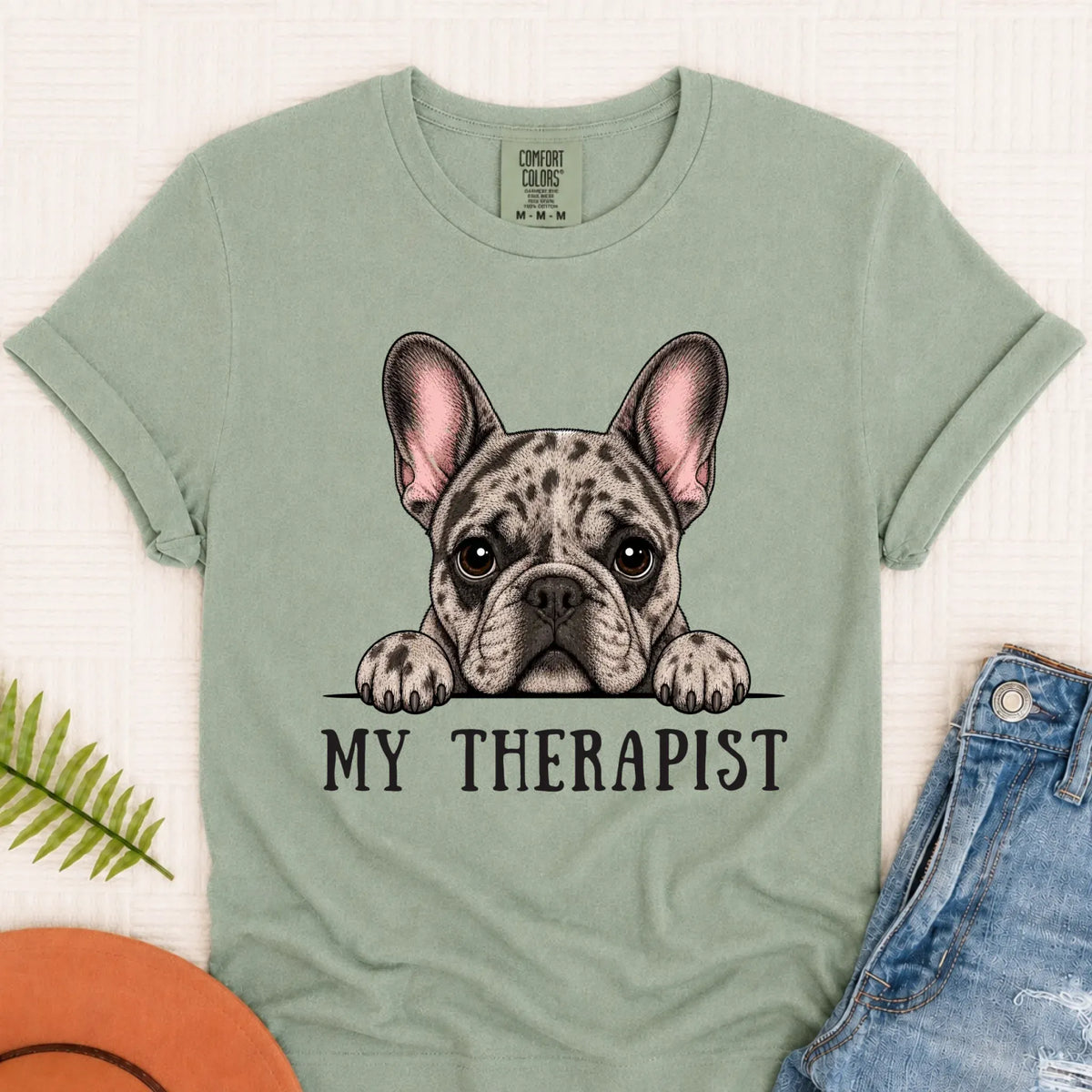 Custom Frenchie Bulldog Therapist Unisex Tshirt Bay