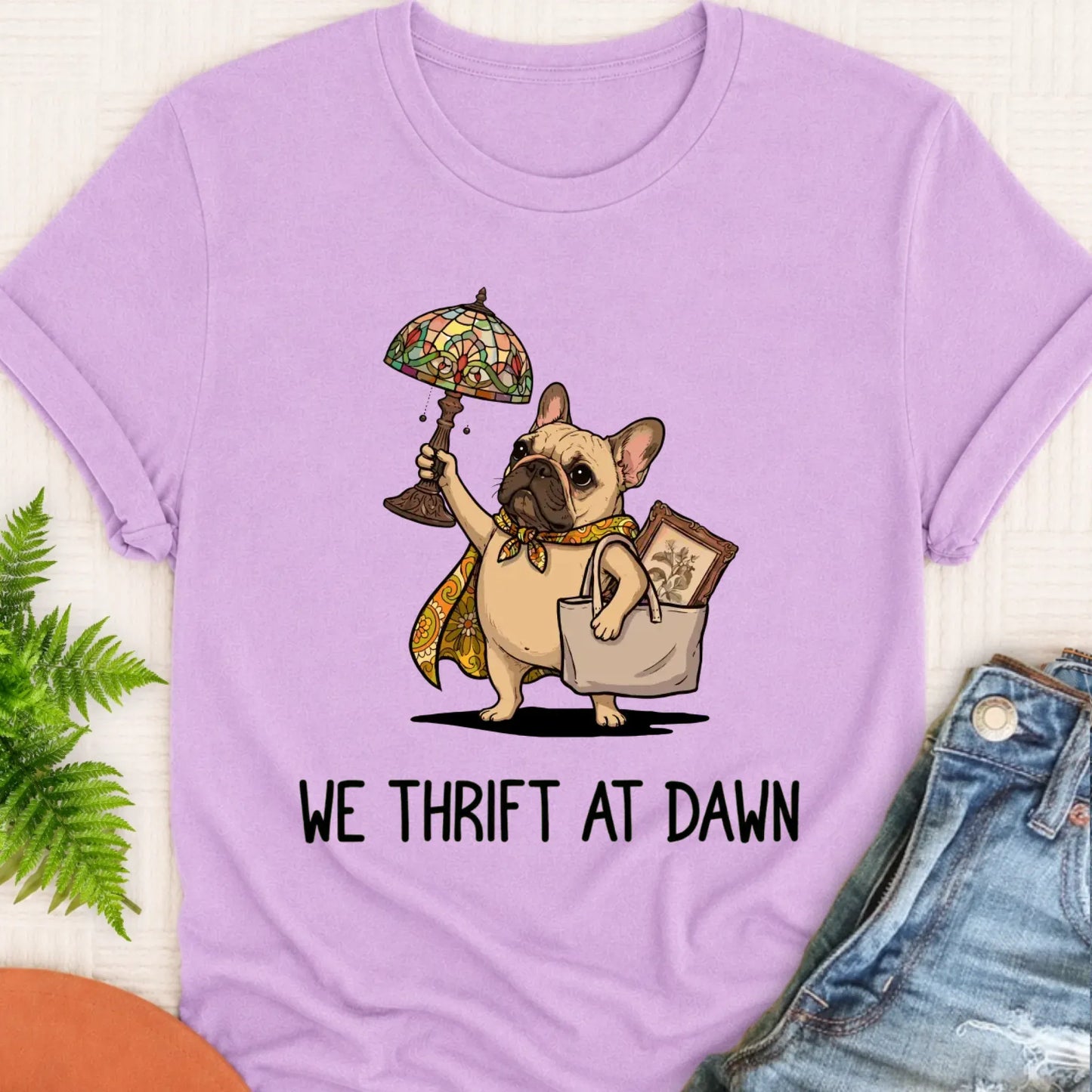 T-Shirt Orchid / S Custom Frenchie Bulldog Thrifting Unisex Tshirt