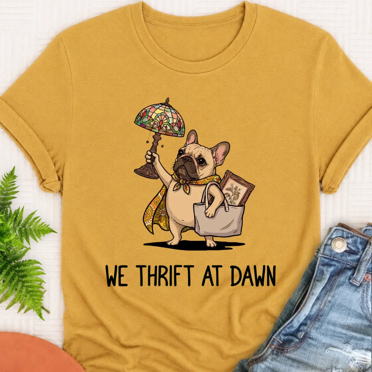 T-Shirt Mustard / S Custom Frenchie Bulldog Thrifting Unisex Tshirt