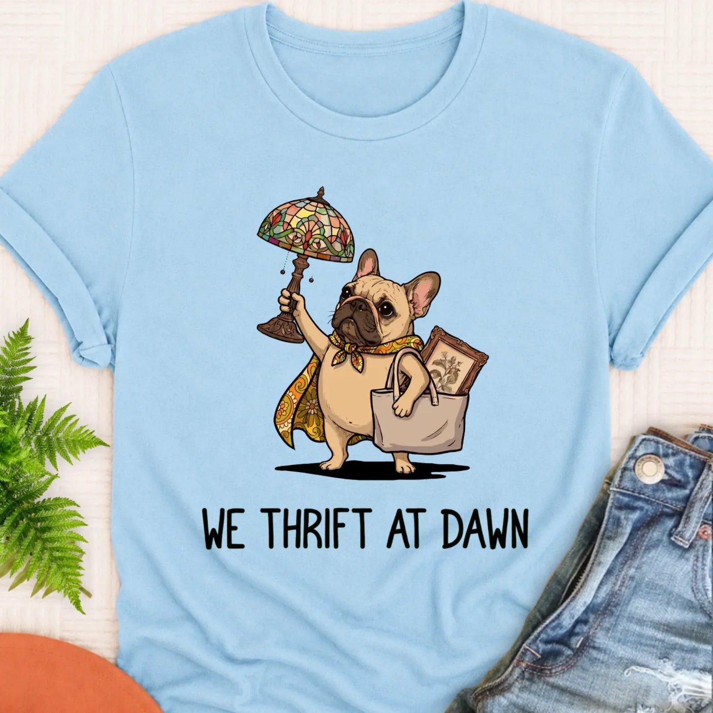 T-Shirt Chambray / S Custom Frenchie Bulldog Thrifting Unisex Tshirt