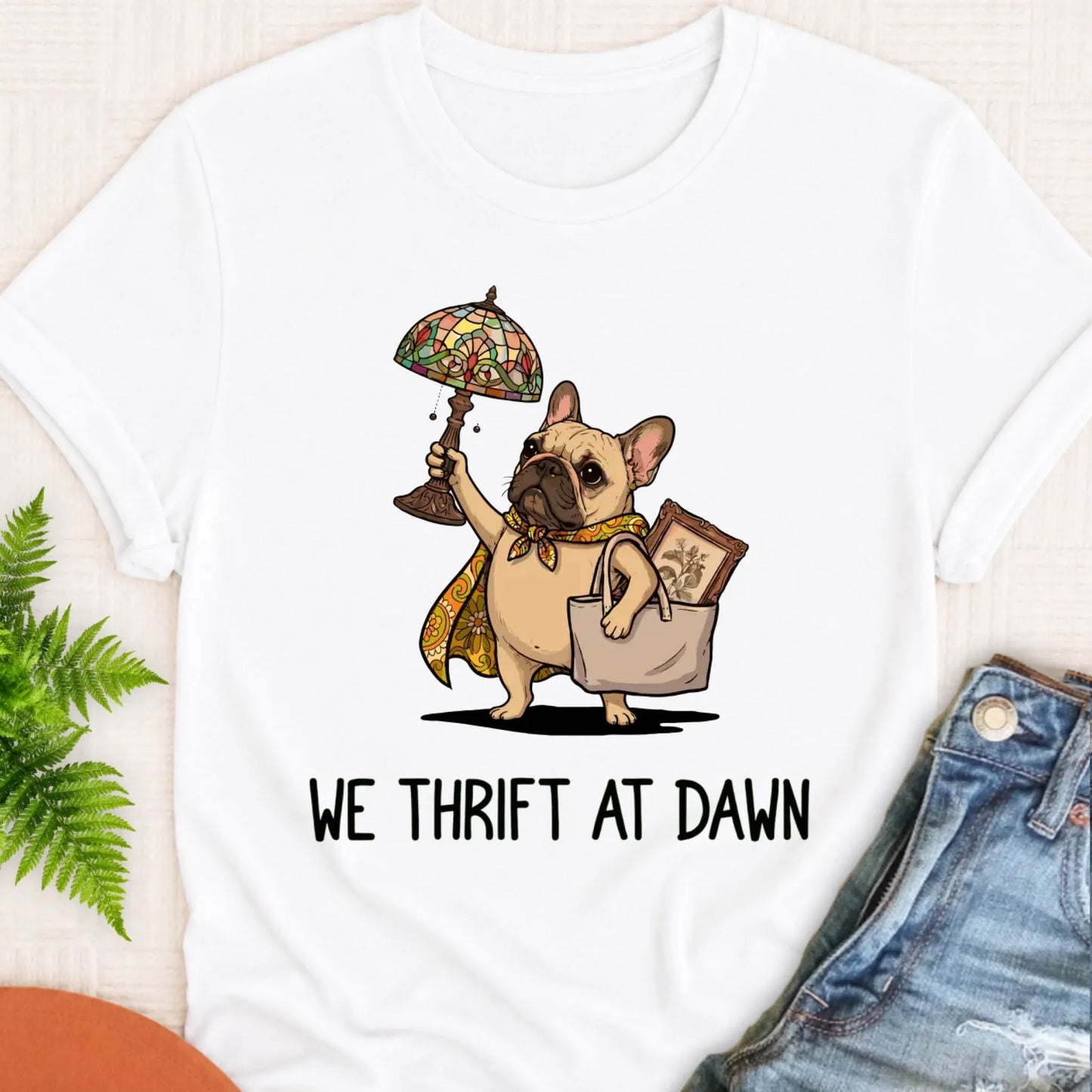 T-Shirt White / S Custom Frenchie Bulldog Thrifting Unisex Tshirt
