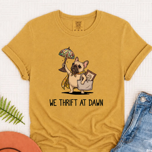 Custom Frenchie Bulldog Thrifting Unisex Tshirt Mustard