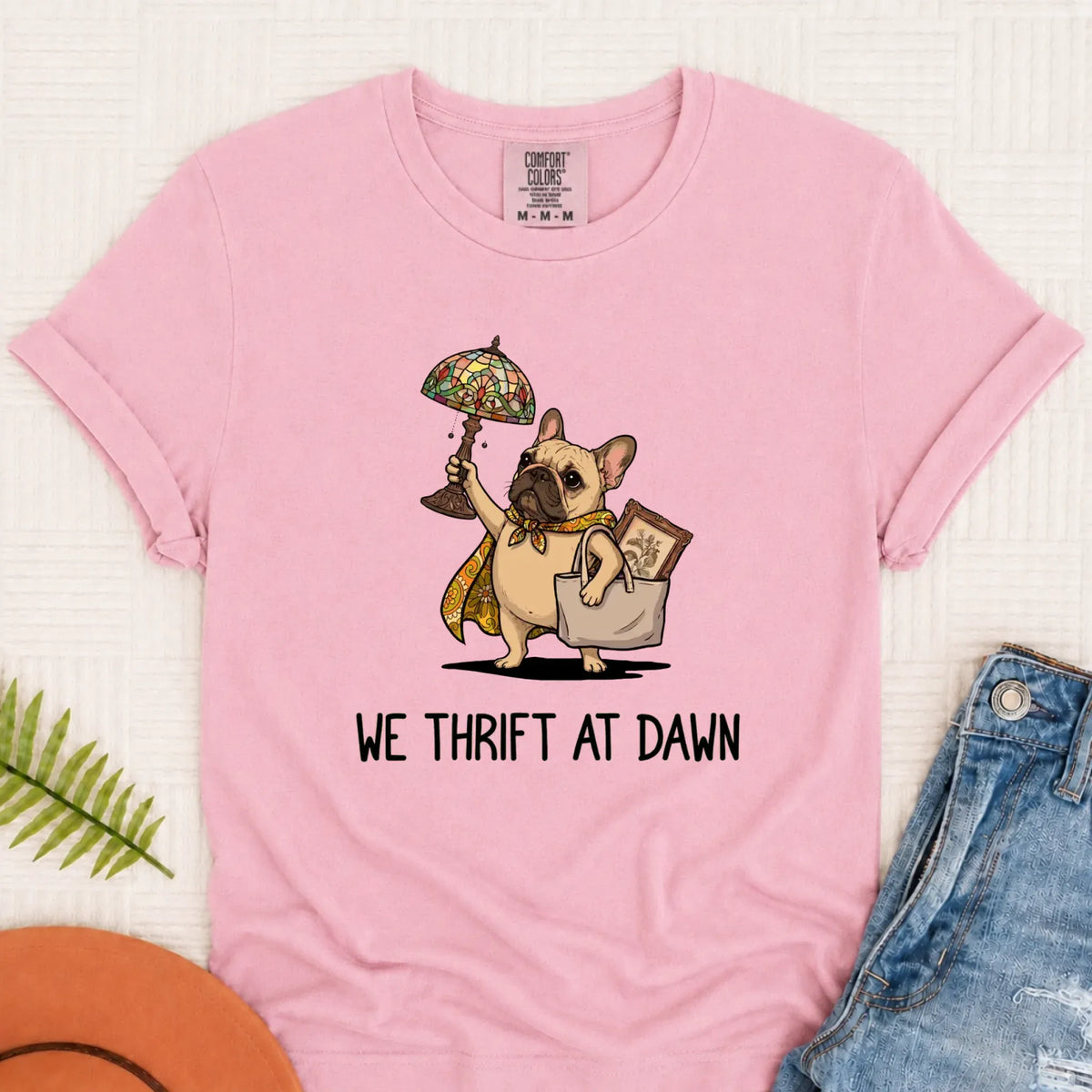 Custom Frenchie Bulldog Thrifting Unisex Tshirt Blossom