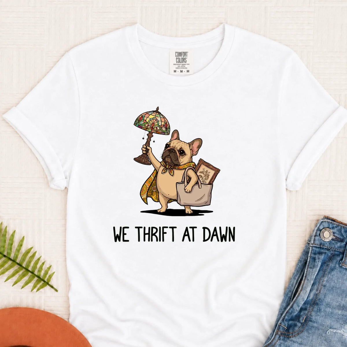 Custom Frenchie Bulldog Thrifting Unisex Tshirt White