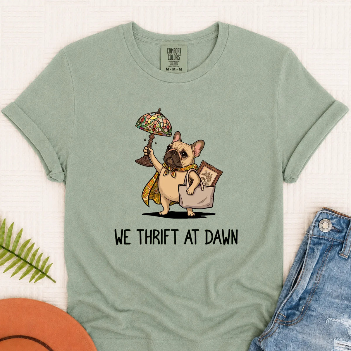 Custom Frenchie Bulldog Thrifting Unisex Tshirt Bay