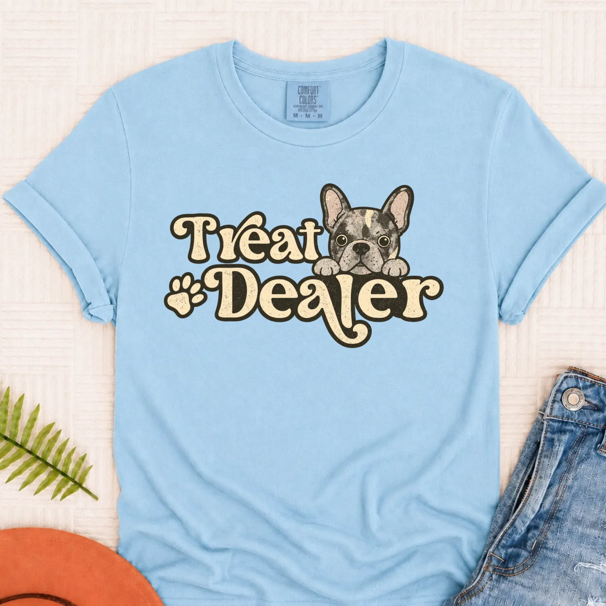 Custom Frenchie Bulldog Treat Dealer Unisex TShirt Chambray