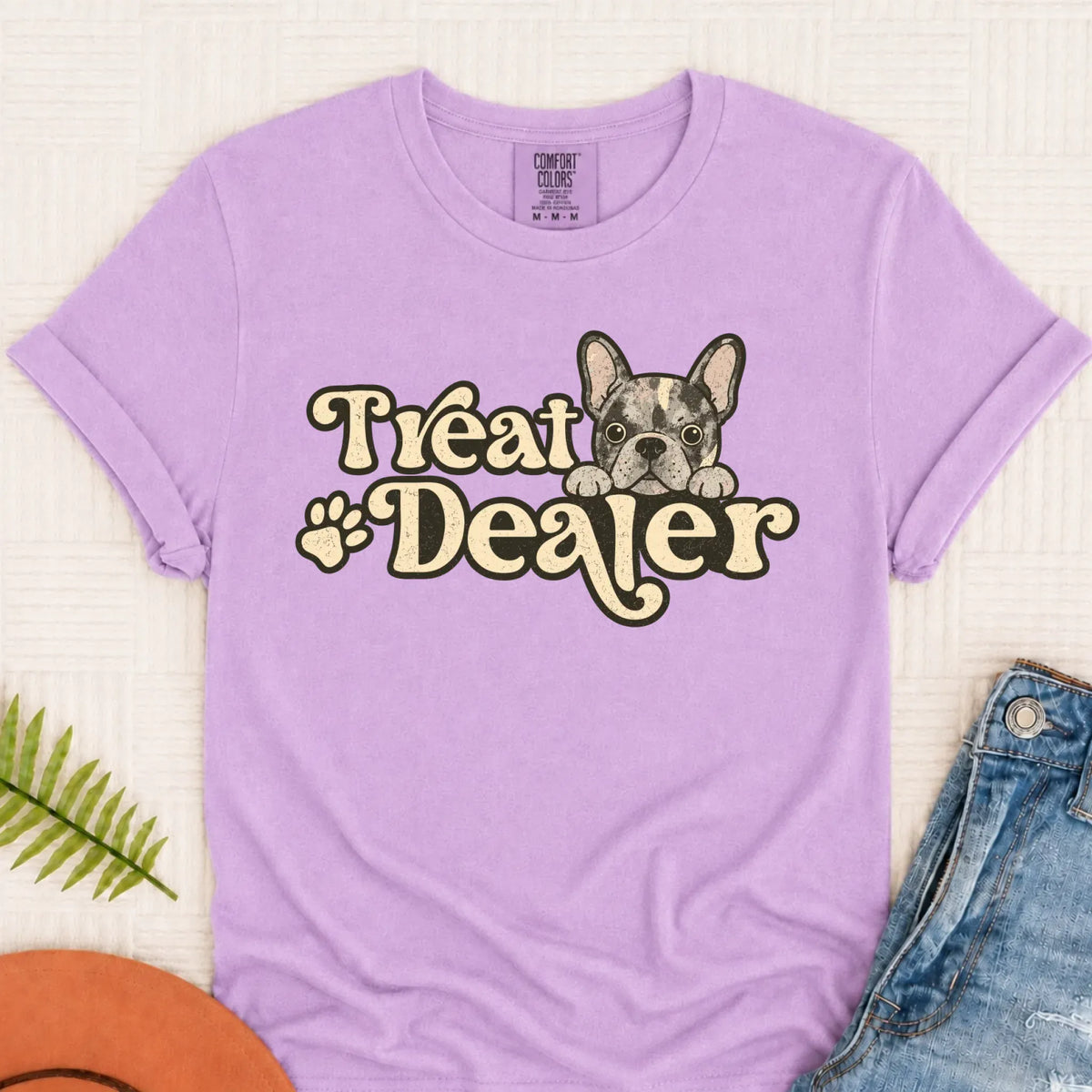 Custom Frenchie Bulldog Treat Dealer Unisex TShirt Orchid