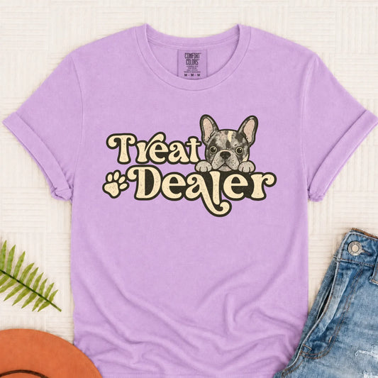 Custom Frenchie Bulldog Treat Dealer Unisex TShirt Orchid