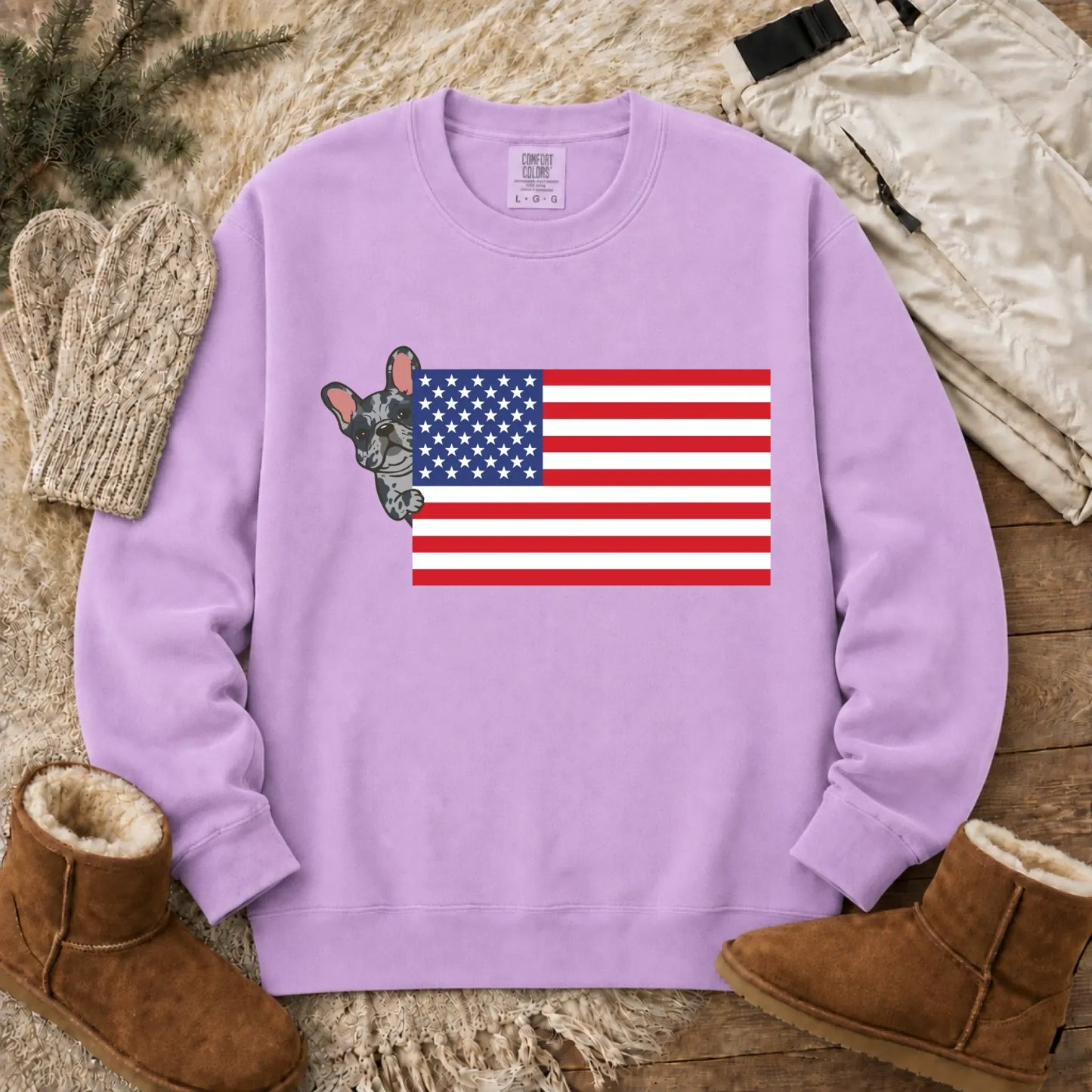 Sweatshirt Orchid / S Custom Frenchie Bulldog USA Flag Unisex Sweatshirt