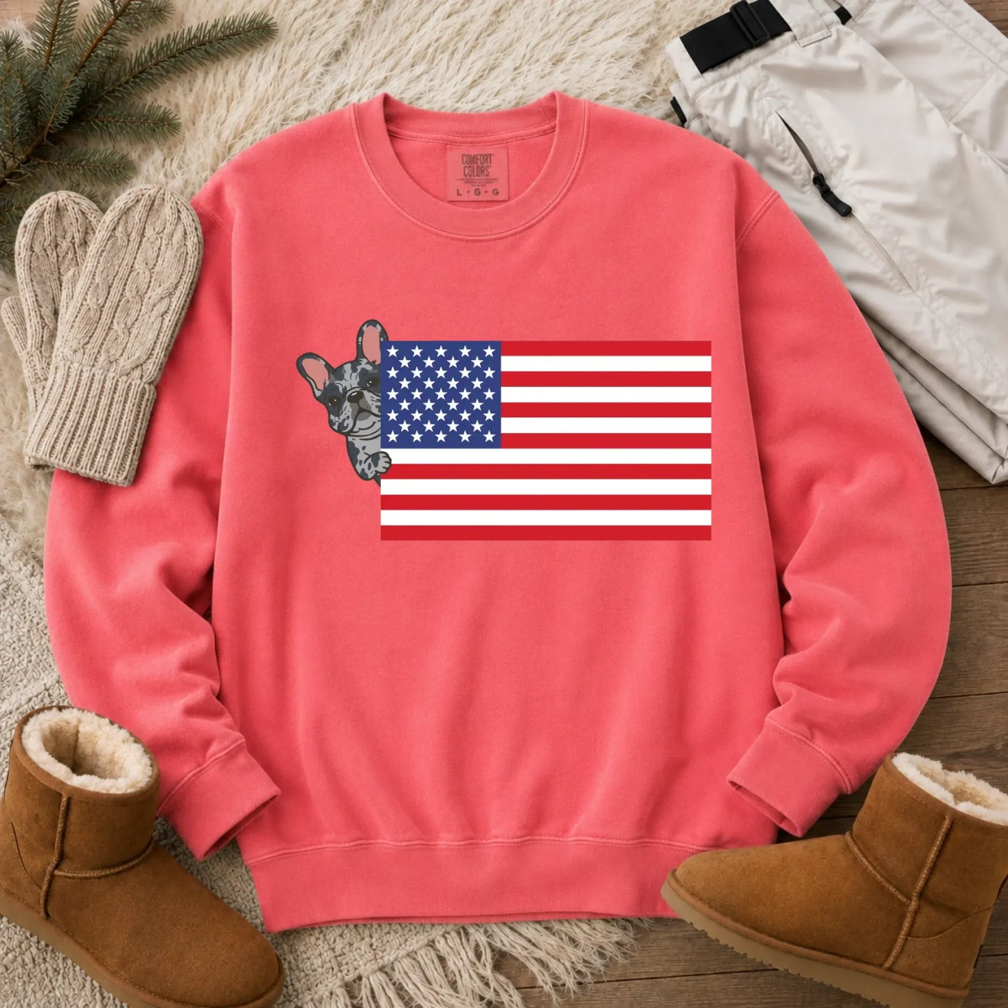 Sweatshirt Watermelon / S Custom Frenchie Bulldog USA Flag Unisex Sweatshirt