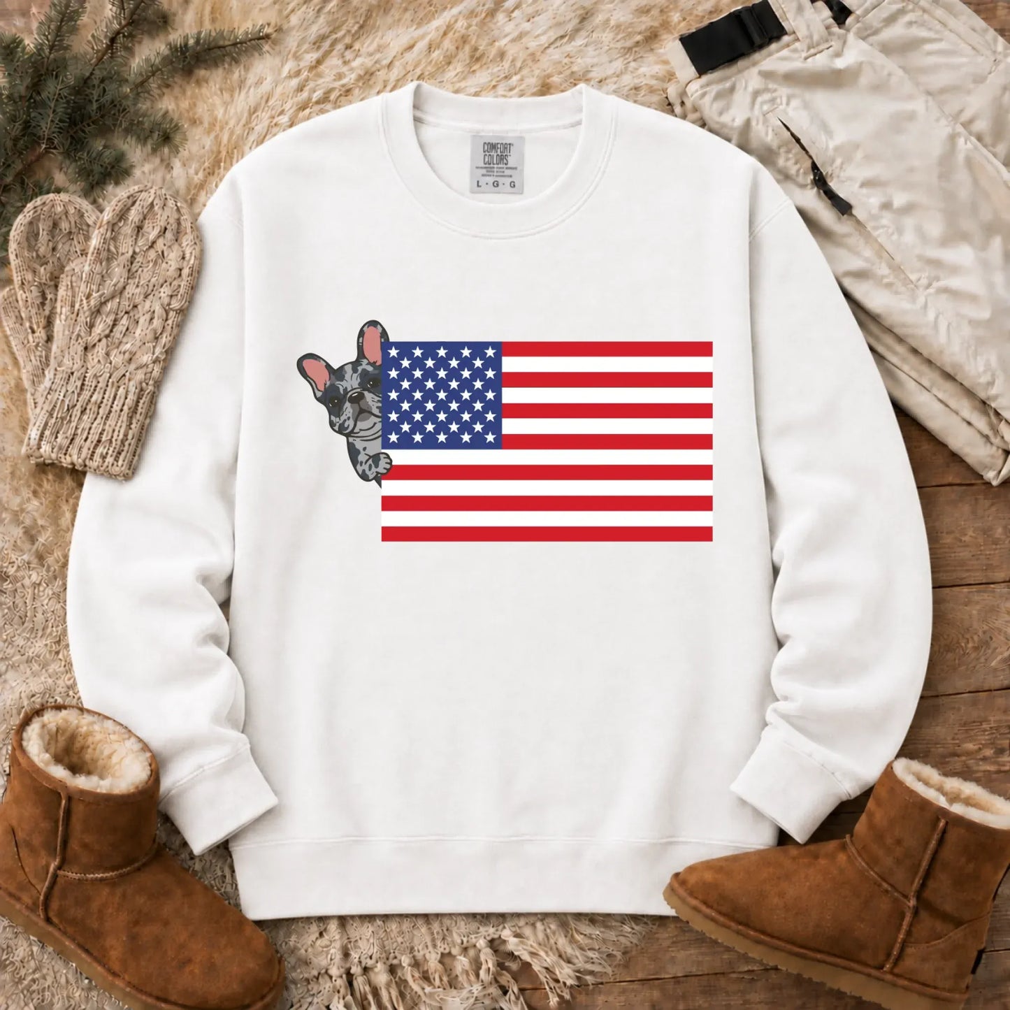 Sweatshirt White / S Custom Frenchie Bulldog USA Flag Unisex Sweatshirt