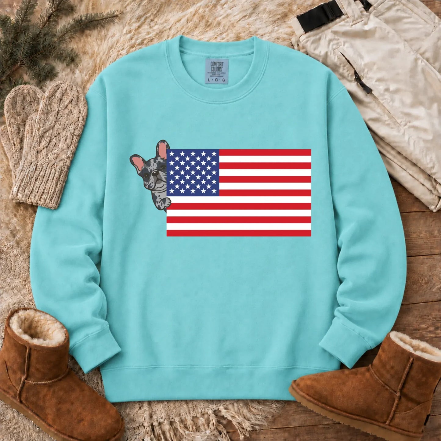 Sweatshirt Chalky Mint / S Custom Frenchie Bulldog USA Flag Unisex Sweatshirt
