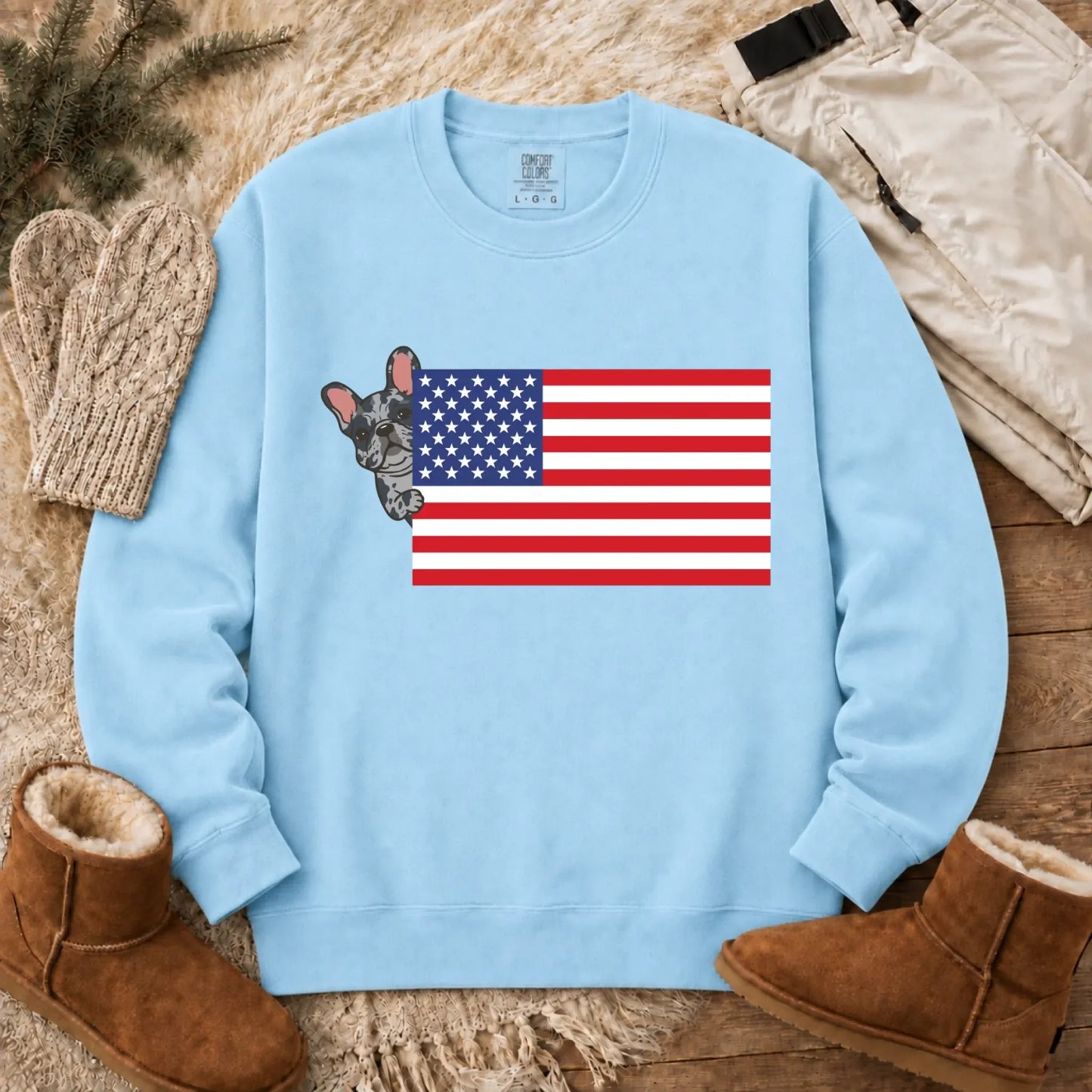 Sweatshirt Chambray / S Custom Frenchie Bulldog USA Flag Unisex Sweatshirt