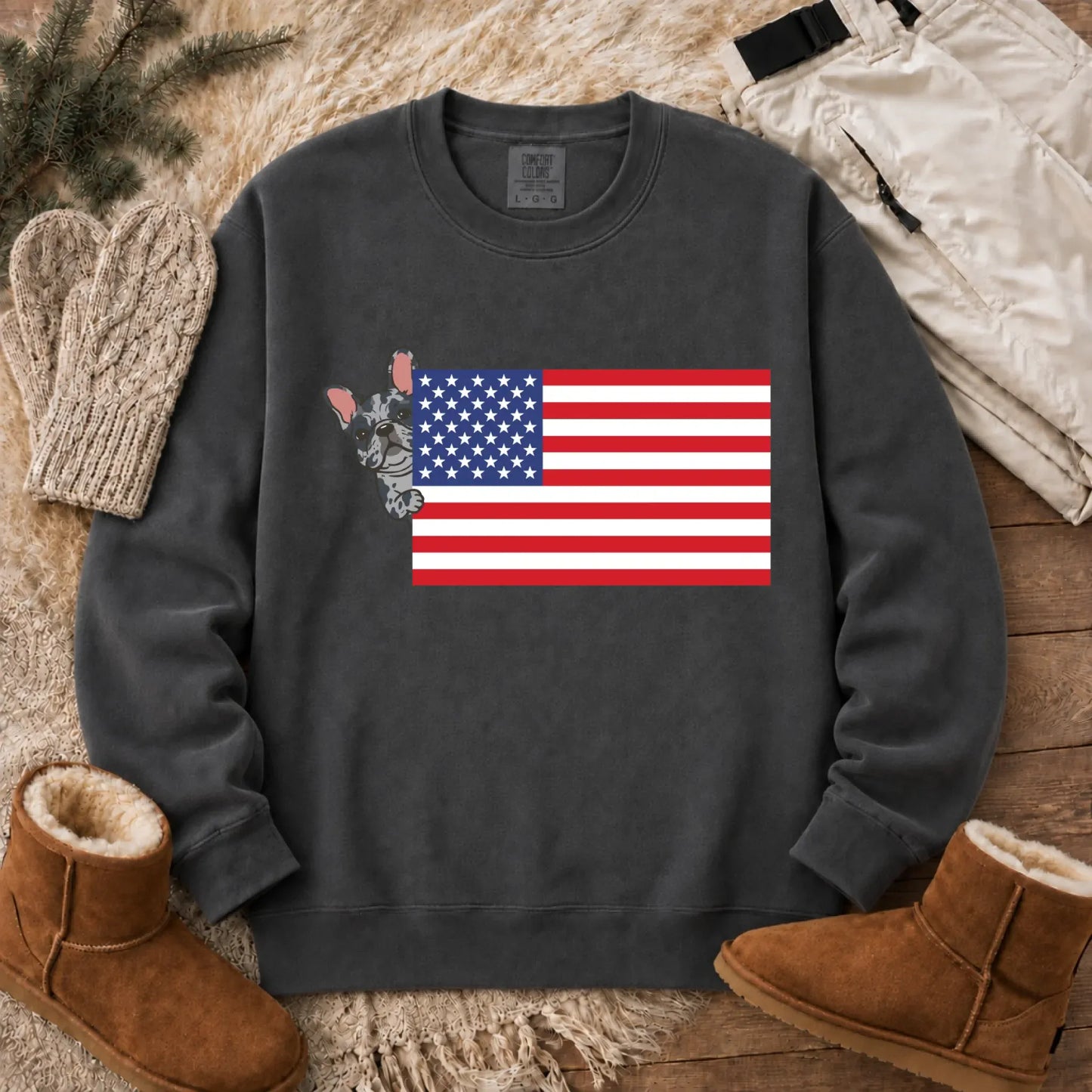 Sweatshirt Pepper / S Custom Frenchie Bulldog USA Flag Unisex Sweatshirt
