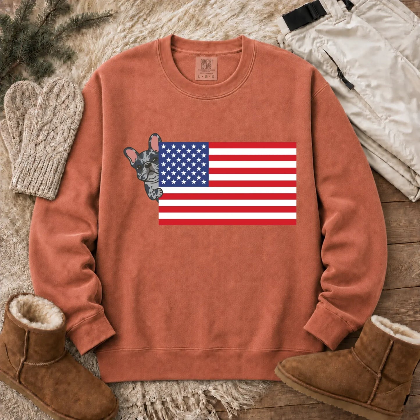 Sweatshirt Terracotta / S Custom Frenchie Bulldog USA Flag Unisex Sweatshirt