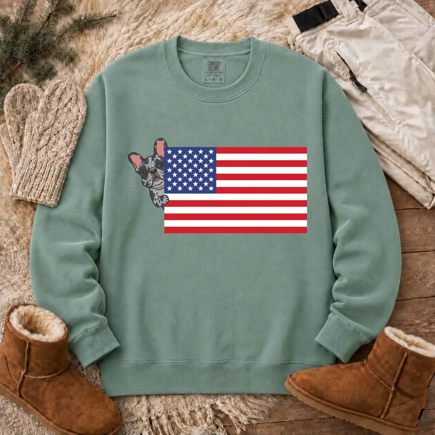 Sweatshirt Light Green / S Custom Frenchie Bulldog USA Flag Unisex Sweatshirt