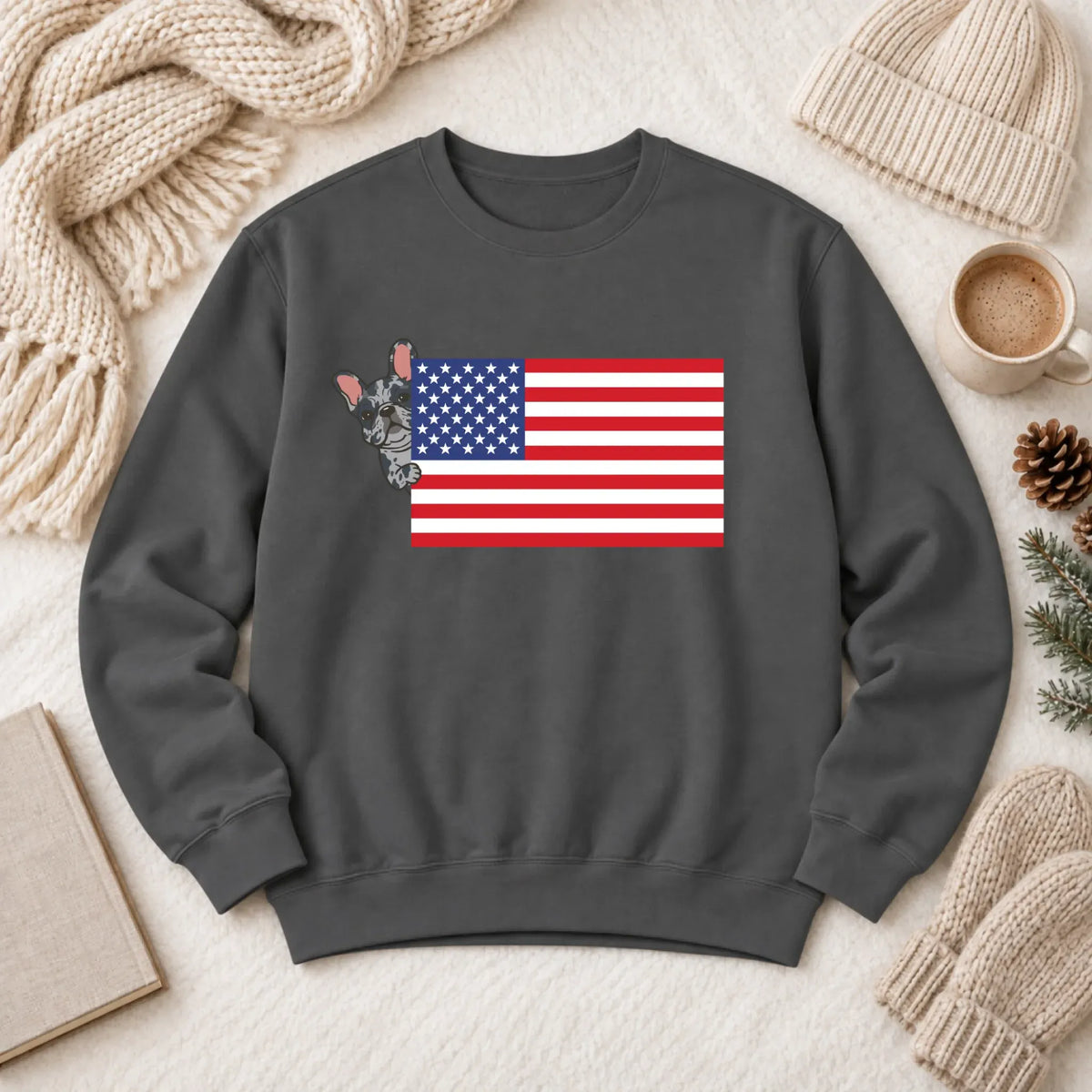 Custom Frenchie Bulldog USA Flag Unisex Sweatshirt Pepper