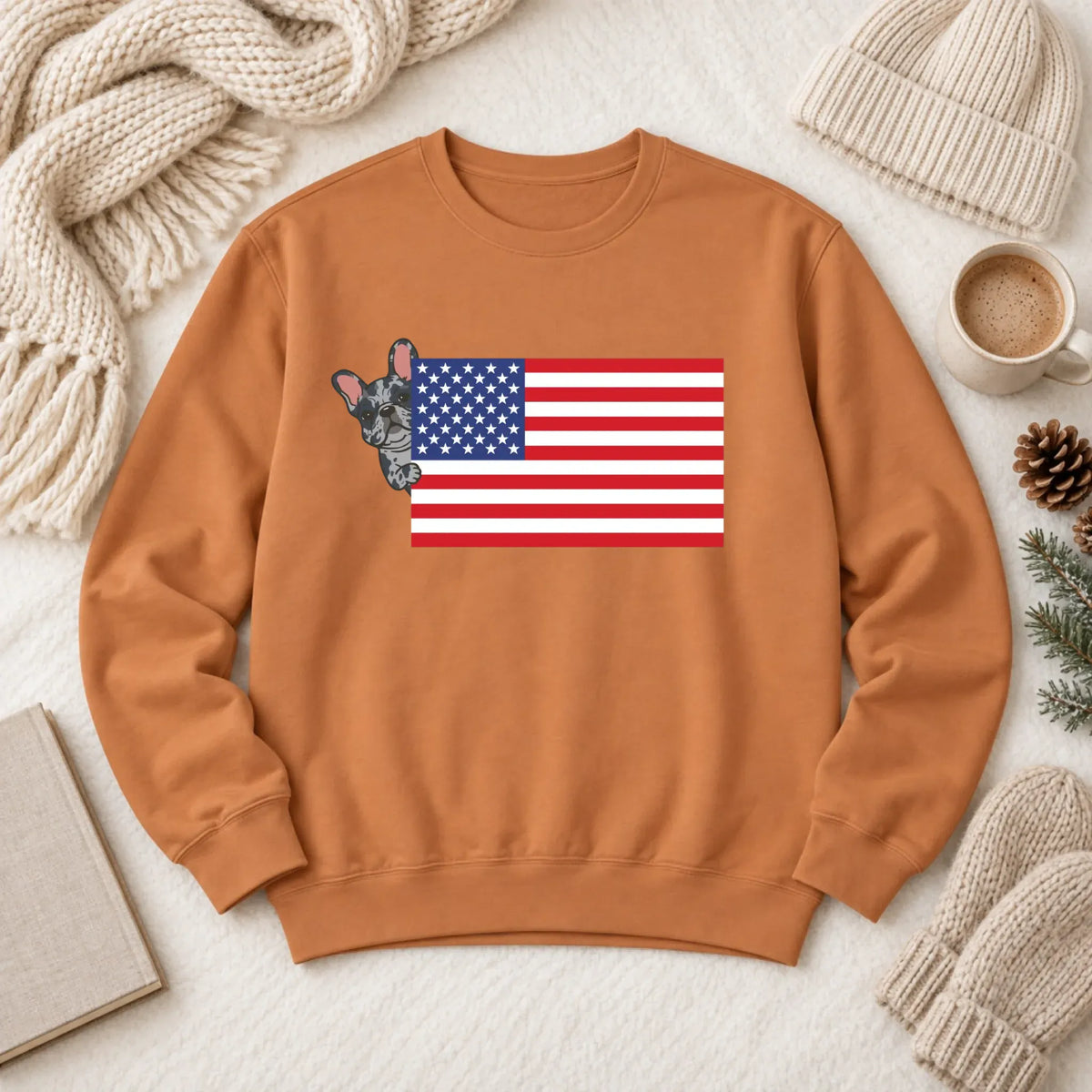 Custom Frenchie Bulldog USA Flag Unisex Sweatshirt Yam
