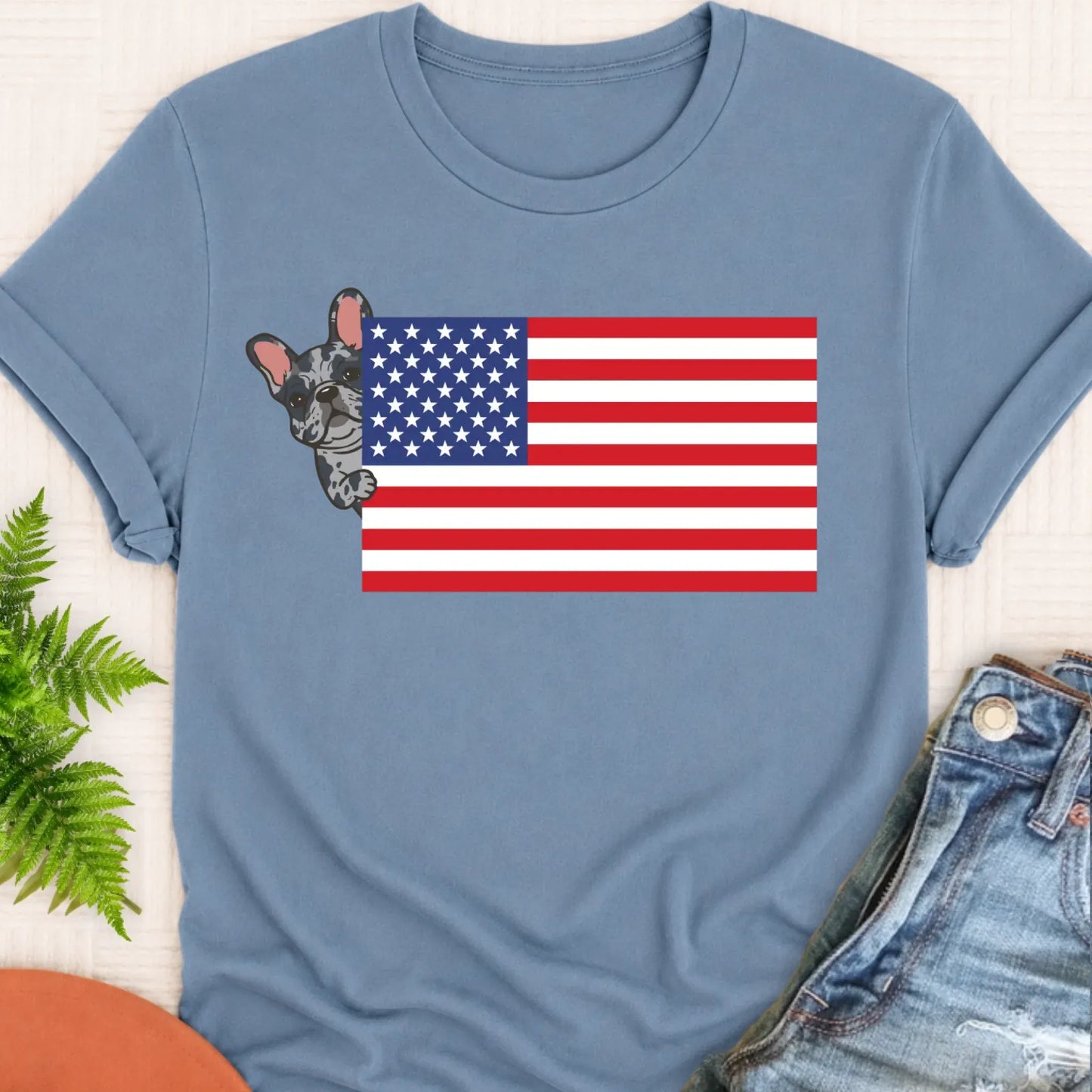 T-Shirt Blue Jean / S Custom Frenchie Bulldog USA Flag Unisex TShirt