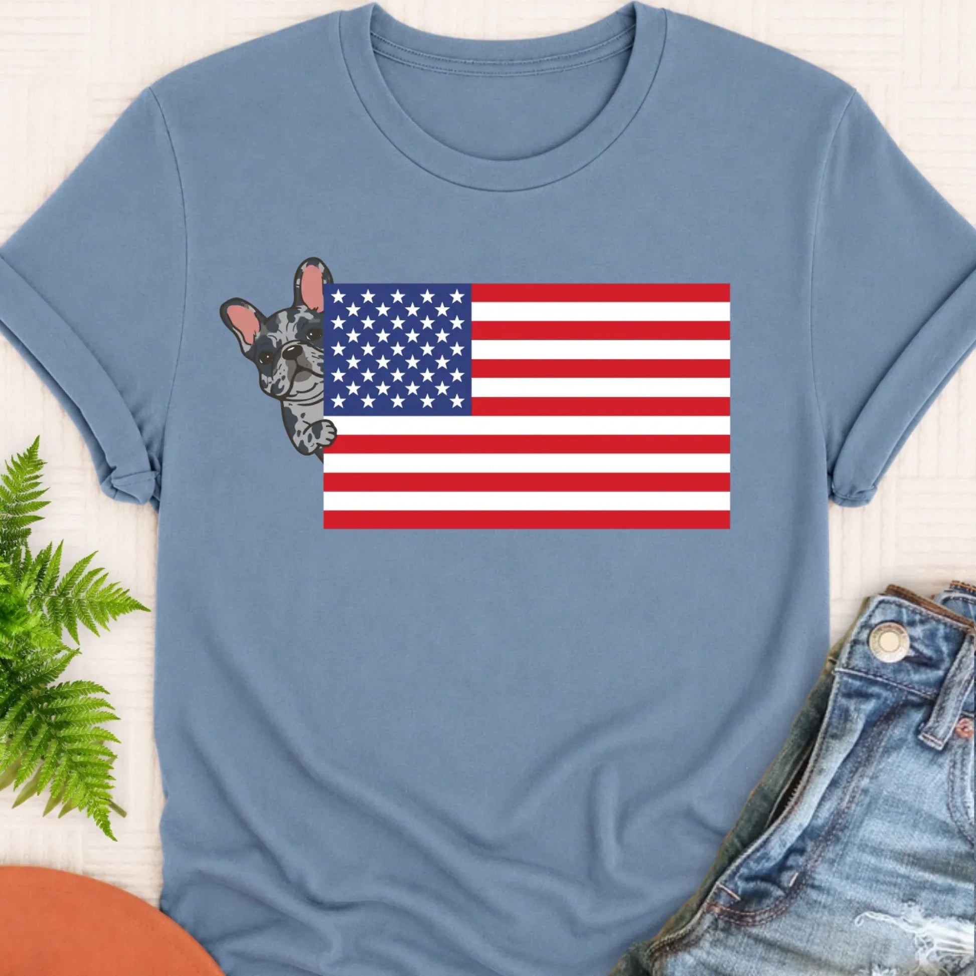 T-Shirt Blue Jean / S Custom Frenchie Bulldog USA Flag Unisex TShirt