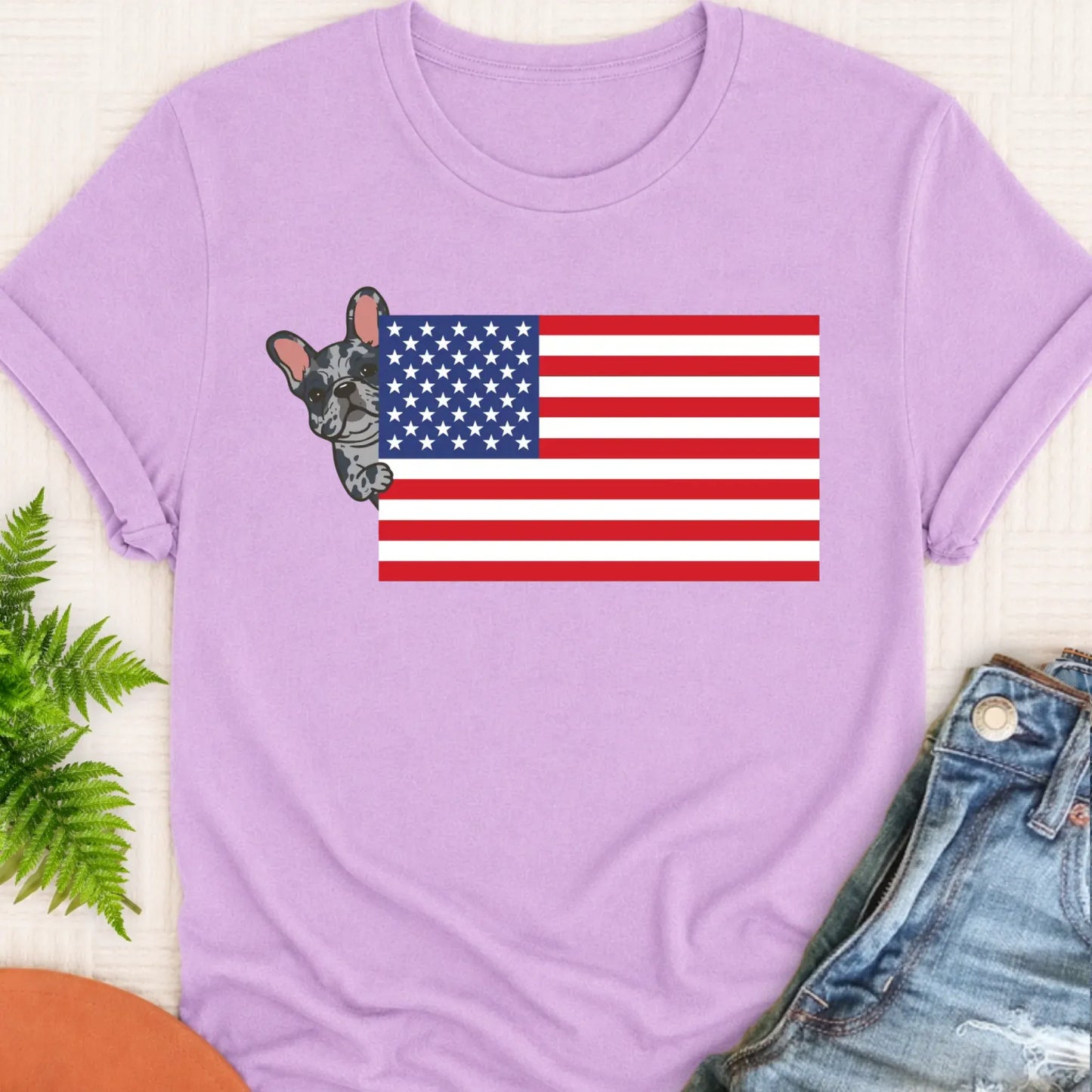 T-Shirt Orchid / S Custom Frenchie Bulldog USA Flag Unisex TShirt