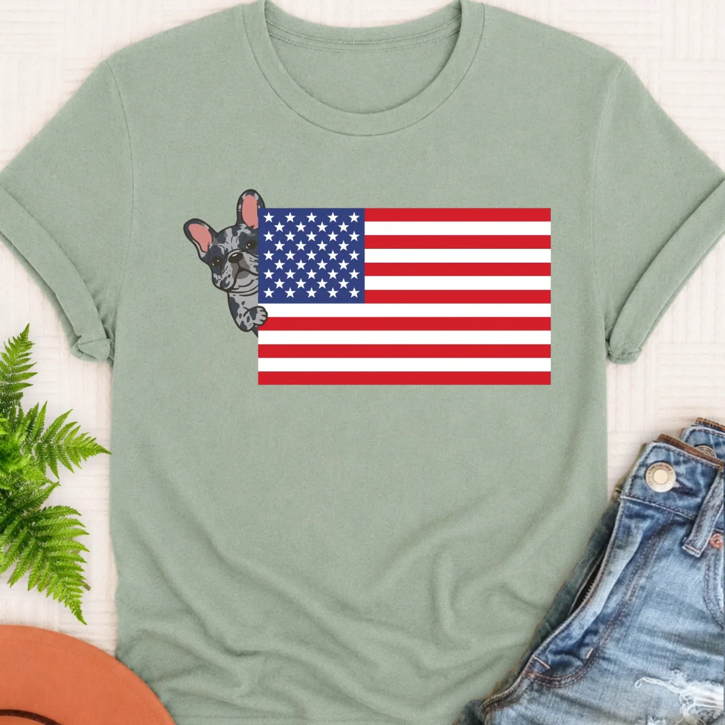 T-Shirt Bay / S Custom Frenchie Bulldog USA Flag Unisex TShirt