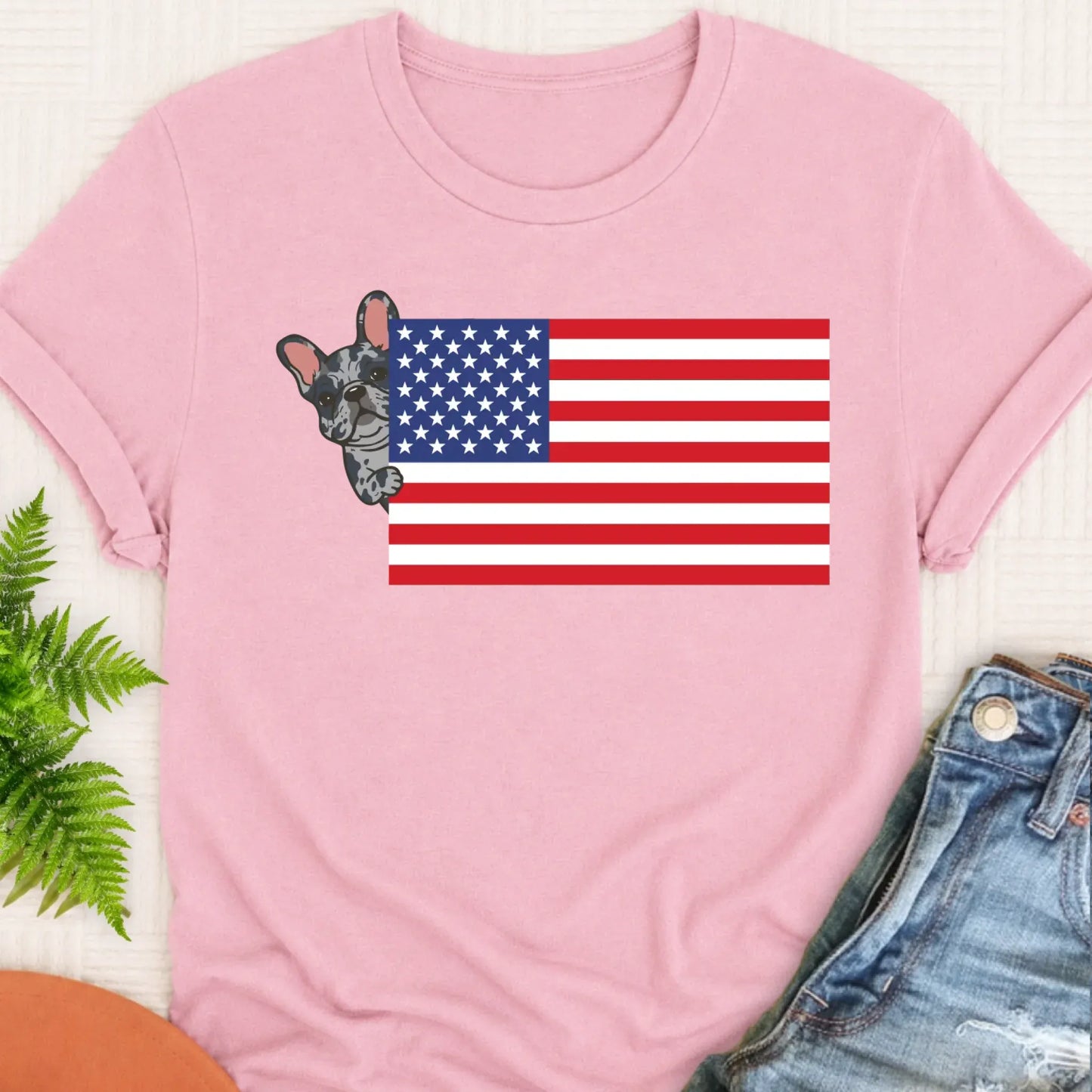 T-Shirt Blossom / S Custom Frenchie Bulldog USA Flag Unisex TShirt