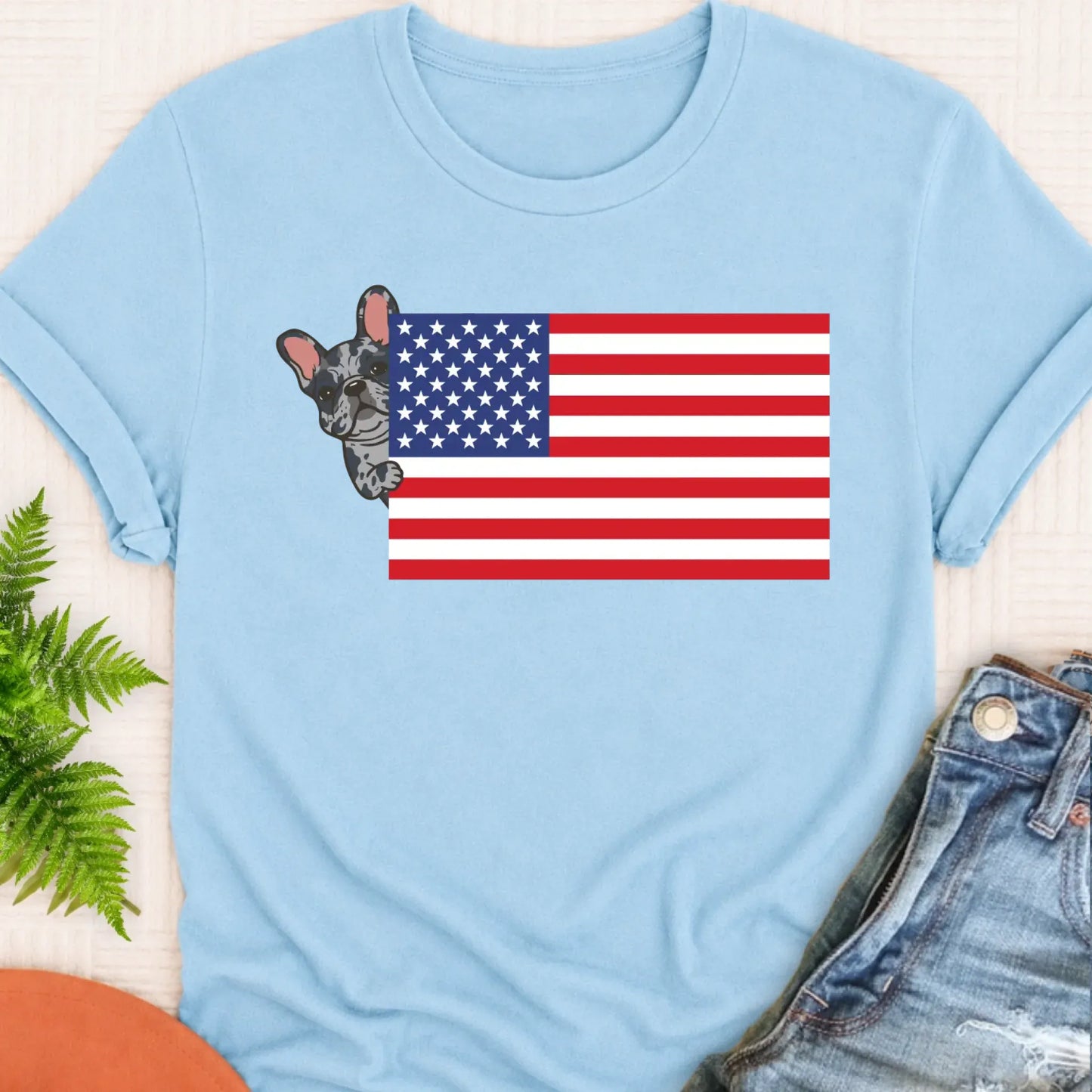 T-Shirt Chambray / S Custom Frenchie Bulldog USA Flag Unisex TShirt