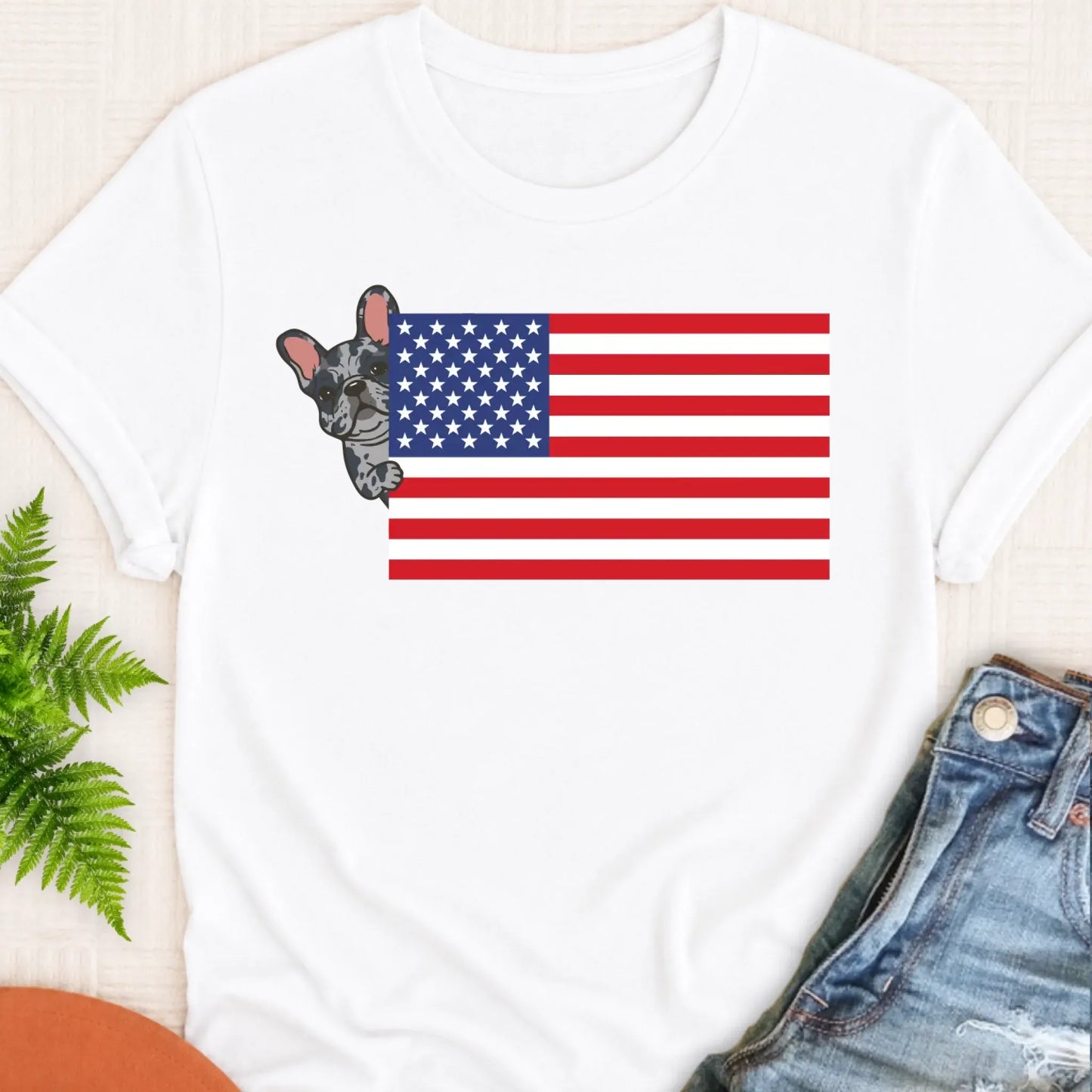 T-Shirt White / S Custom Frenchie Bulldog USA Flag Unisex TShirt