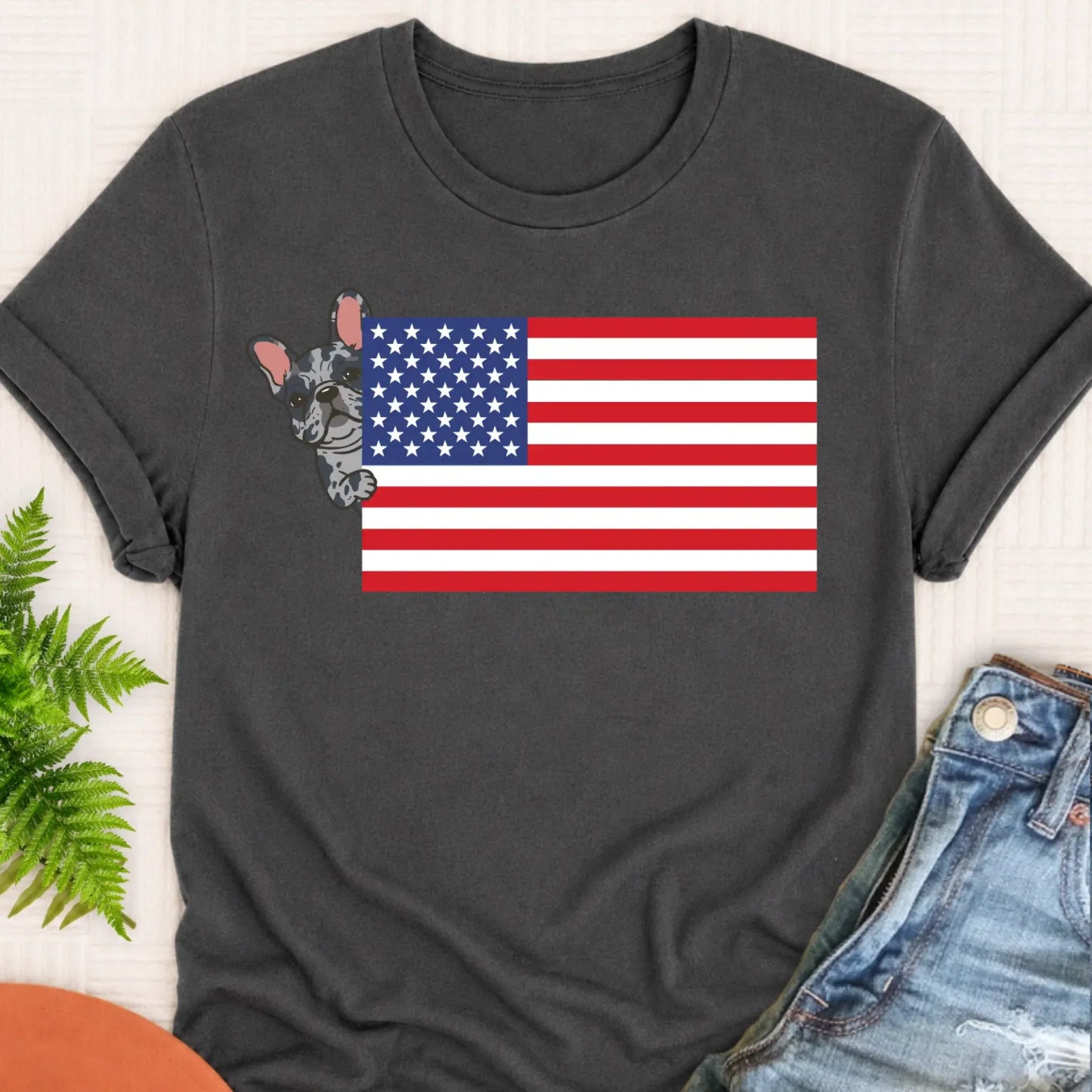 T-Shirt Pepper / S Custom Frenchie Bulldog USA Flag Unisex TShirt