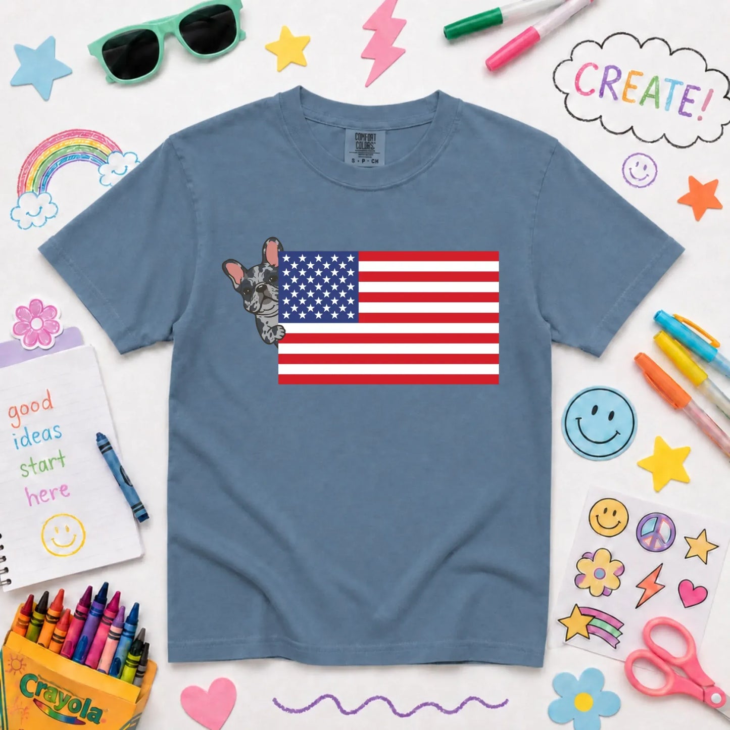 Youth Tshirt Blue Jean / XS Custom Frenchie Bulldog USA Flag YOUTH Unisex Sweatshirt