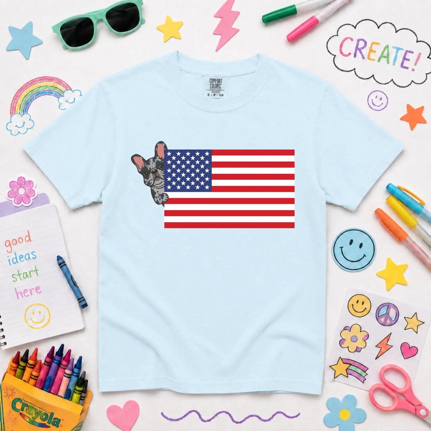 Youth Tshirt Chambray / XS Custom Frenchie Bulldog USA Flag YOUTH Unisex Sweatshirt