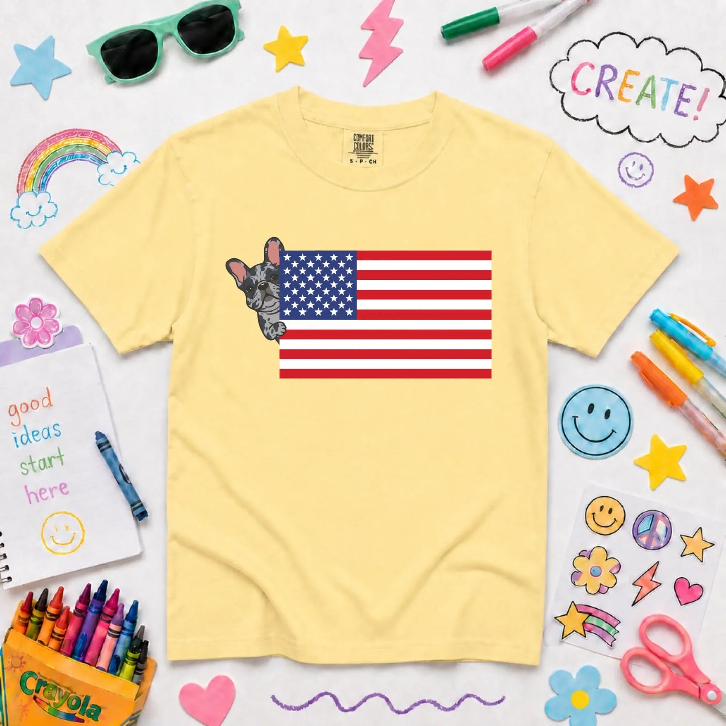 Youth Tshirt Butter / XS Custom Frenchie Bulldog USA Flag YOUTH Unisex Sweatshirt