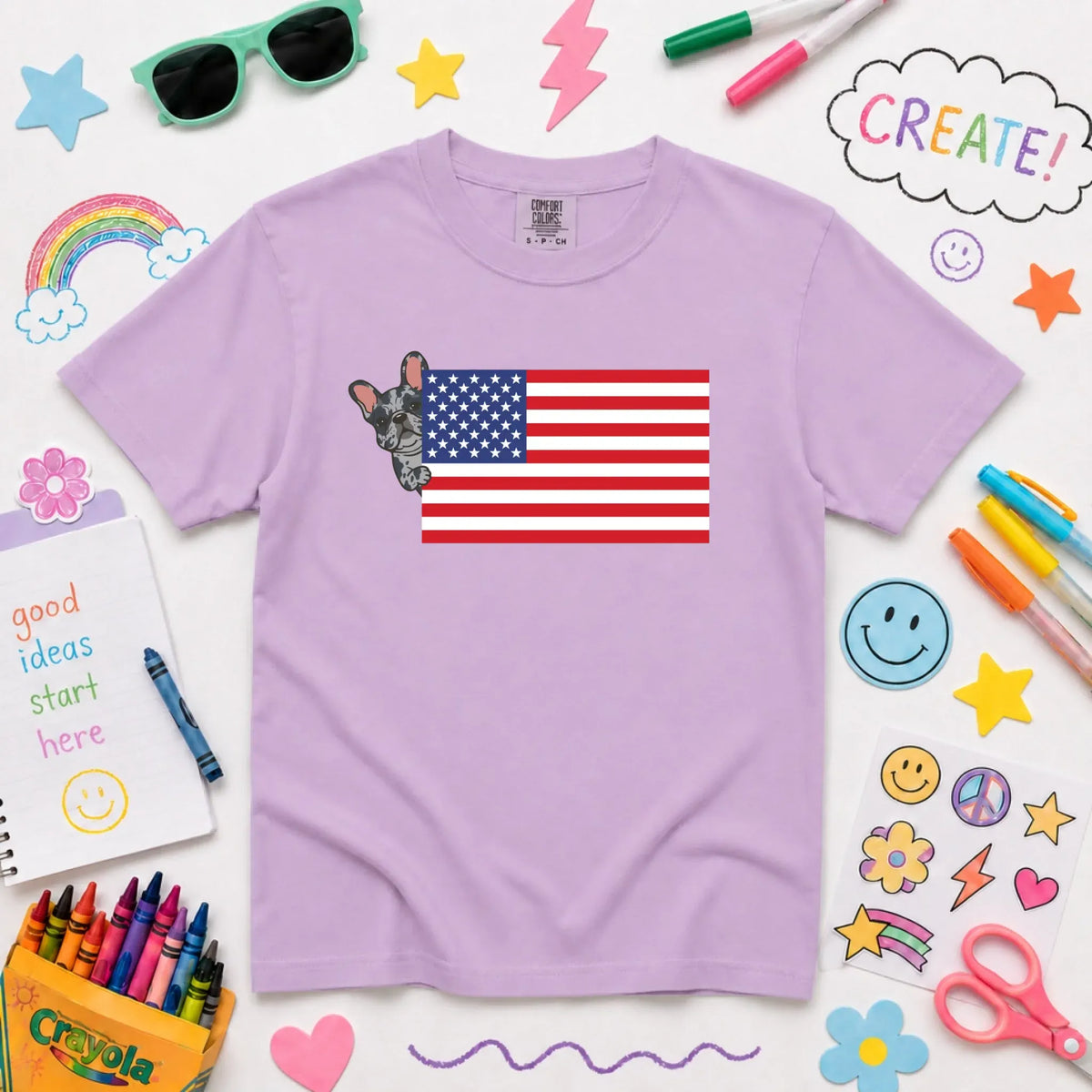 Custom Frenchie Bulldog USA Flag YOUTH Unisex Tshirt NEW Youth Midweight Tee Orchid