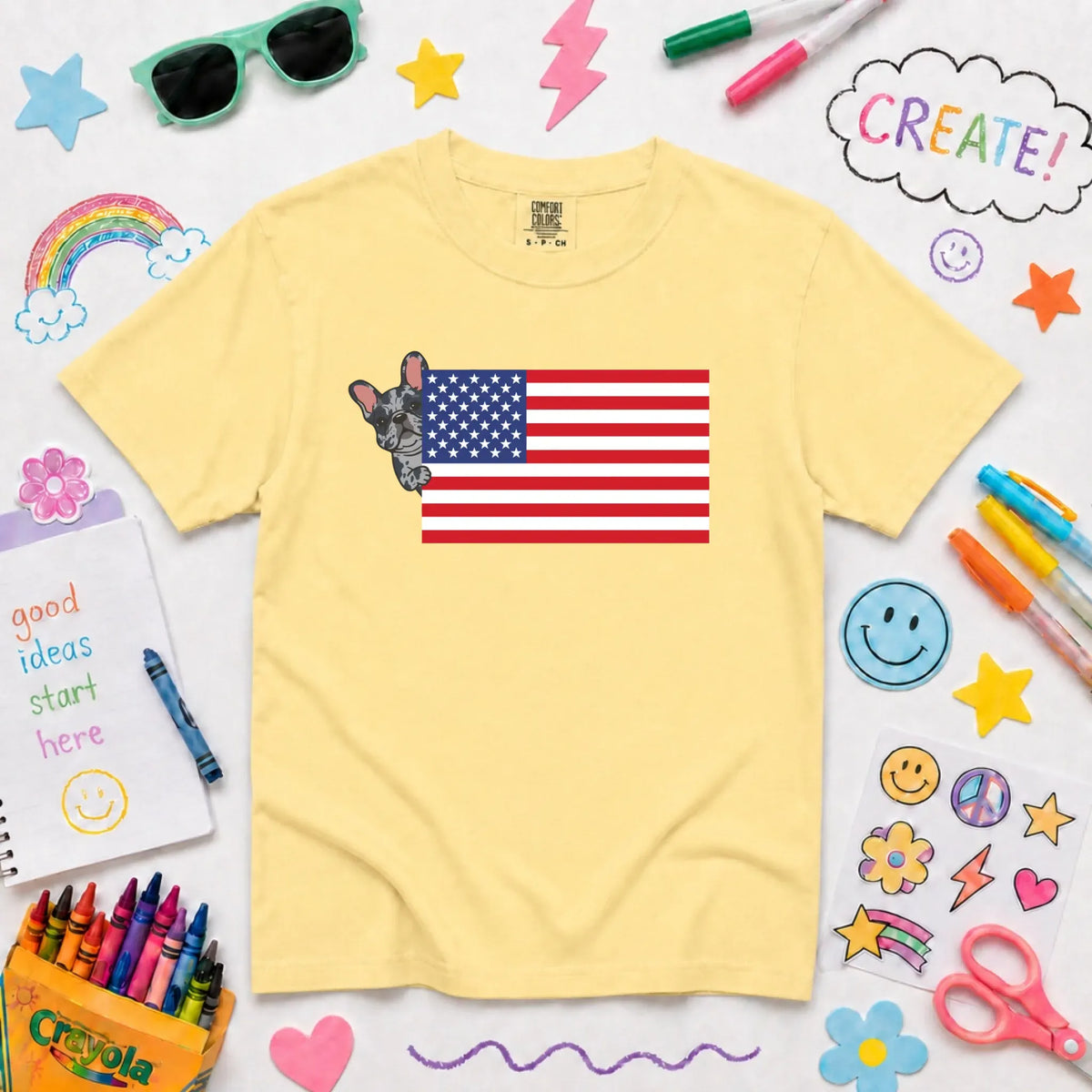 Custom Frenchie Bulldog USA Flag YOUTH Unisex Tshirt NEW Youth Midweight Tee Butter