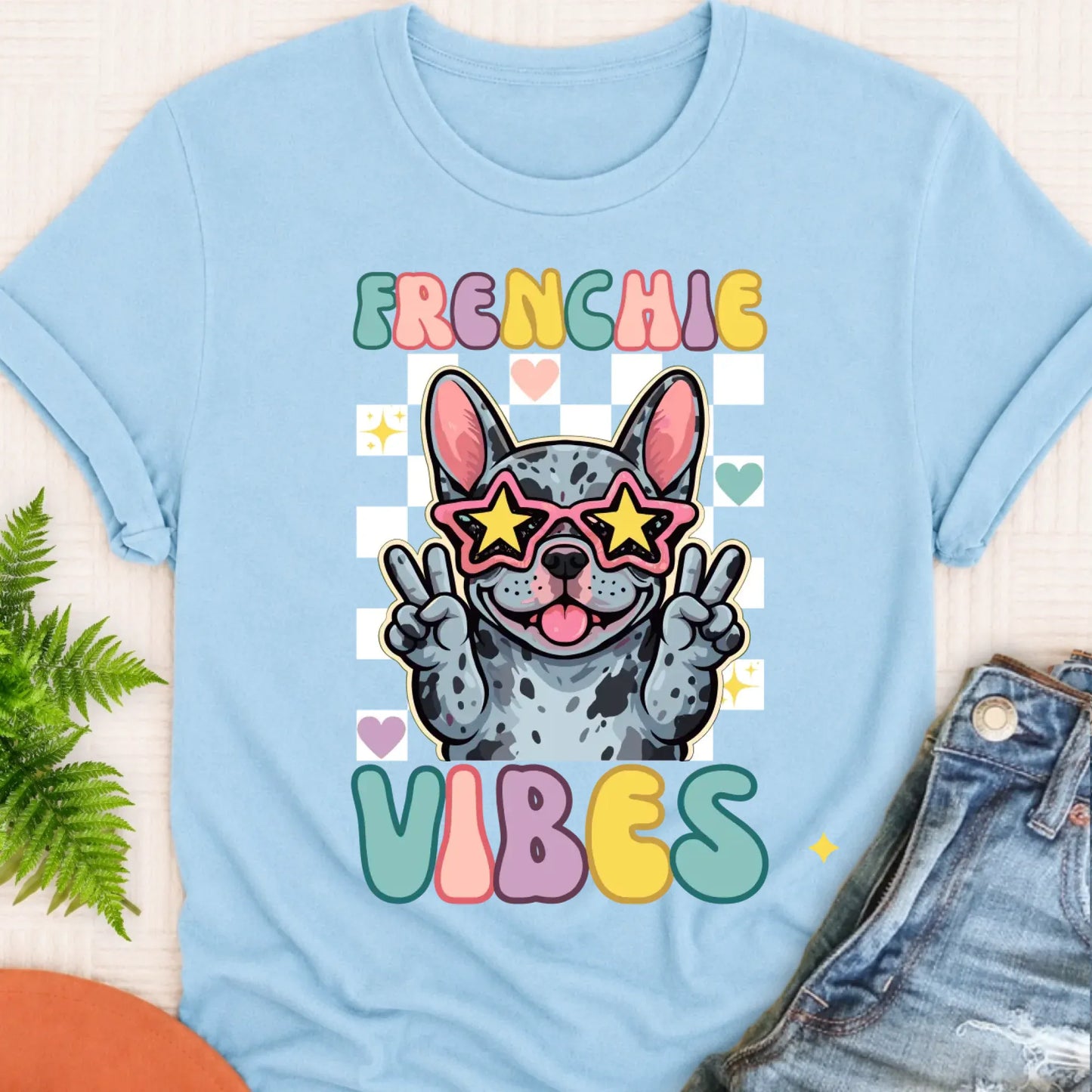 T-Shirt Chambray / S Custom Frenchie Bulldog Vibes Unisex TShirt