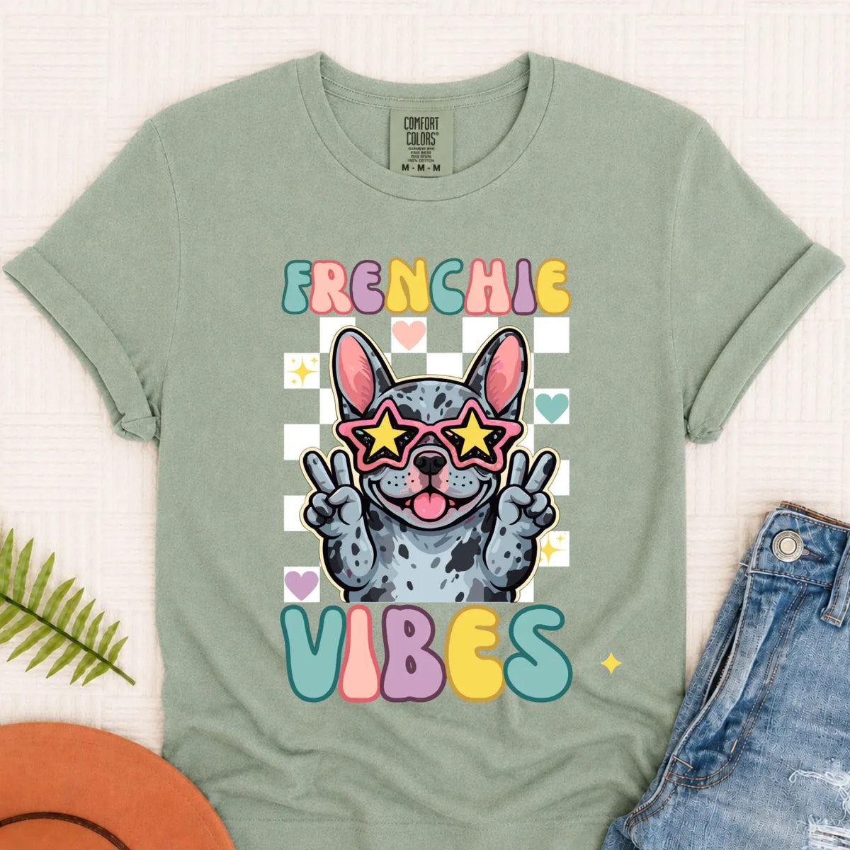 Custom Frenchie Bulldog Vibes Unisex TShirt Bay