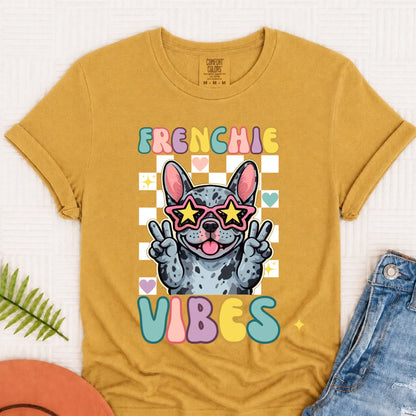 Custom Frenchie Bulldog Vibes Unisex TShirt Mustard